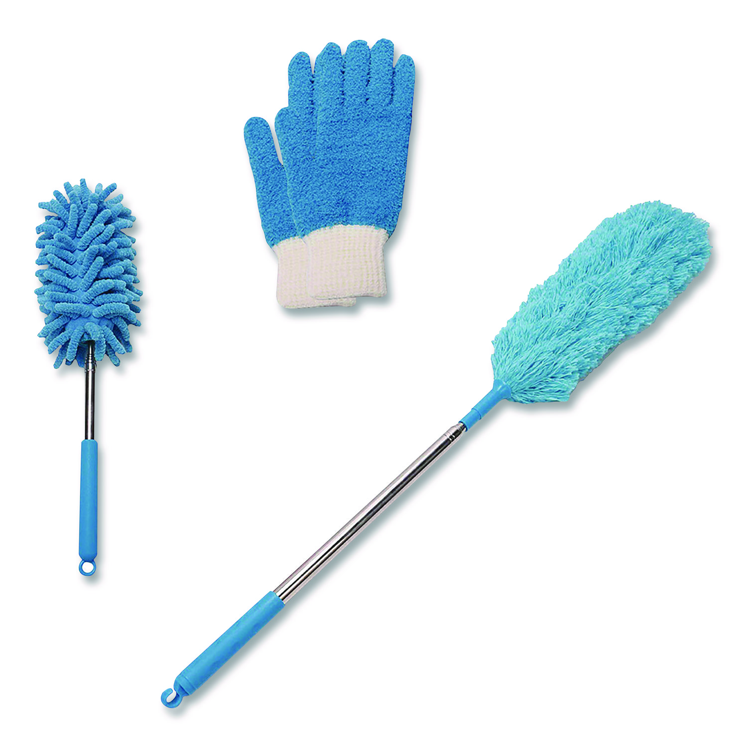 Dusting Set, Feather Duster, Dusting Wand, 2 Gloves, Blue
