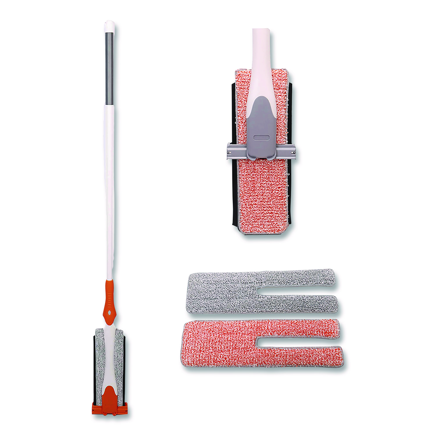 4-in-1 Squeegee Mop, 4.5 x 14.5 Orange/Gray Microfiber Heads, 53" White/Orange Polyamide/Polyester Handle