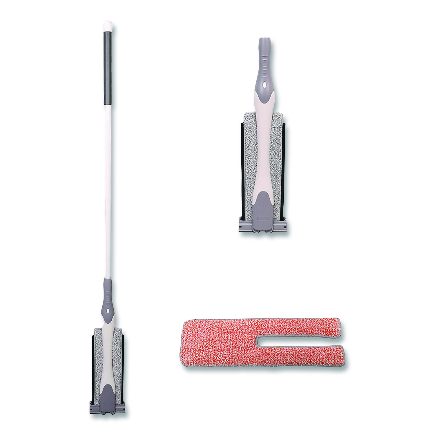 4-in-1 Squeegee Mop, 4.5 x 14.5 Orange/Gray Microfiber Heads, 53" White/Gray Polyamide/Polyester Handle