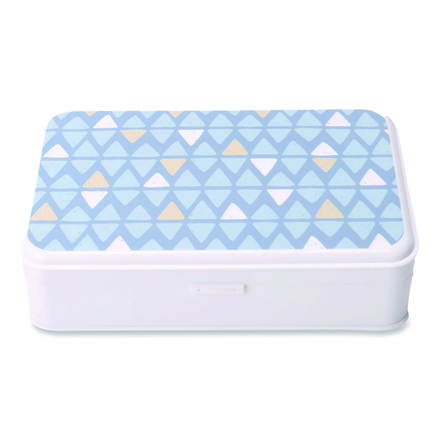Pencil Case, Triangle Pattern, 2 Compartments, 5" x 8.75" x 2.75", Blue/White