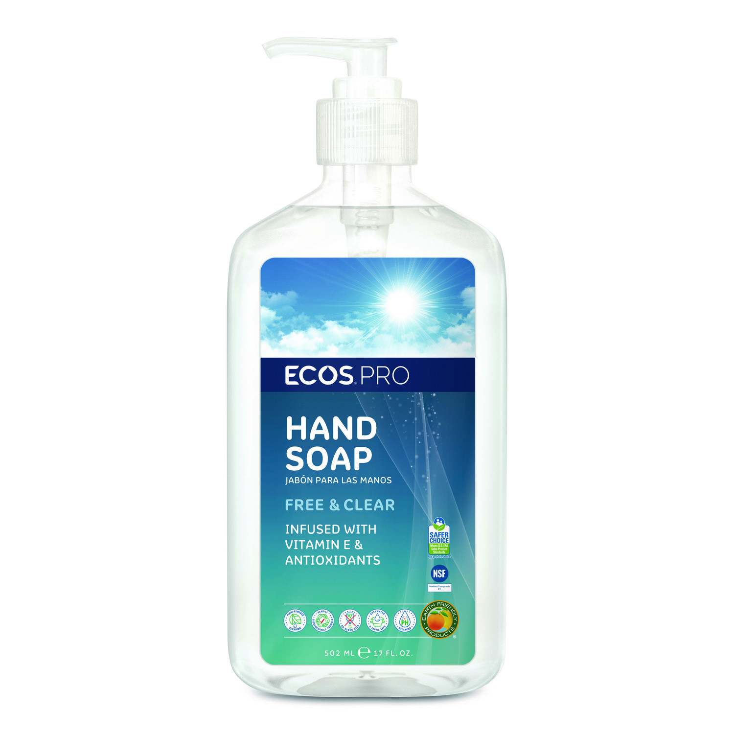 Liquid Hand Soap, Free and Clear Scent, 17 oz
