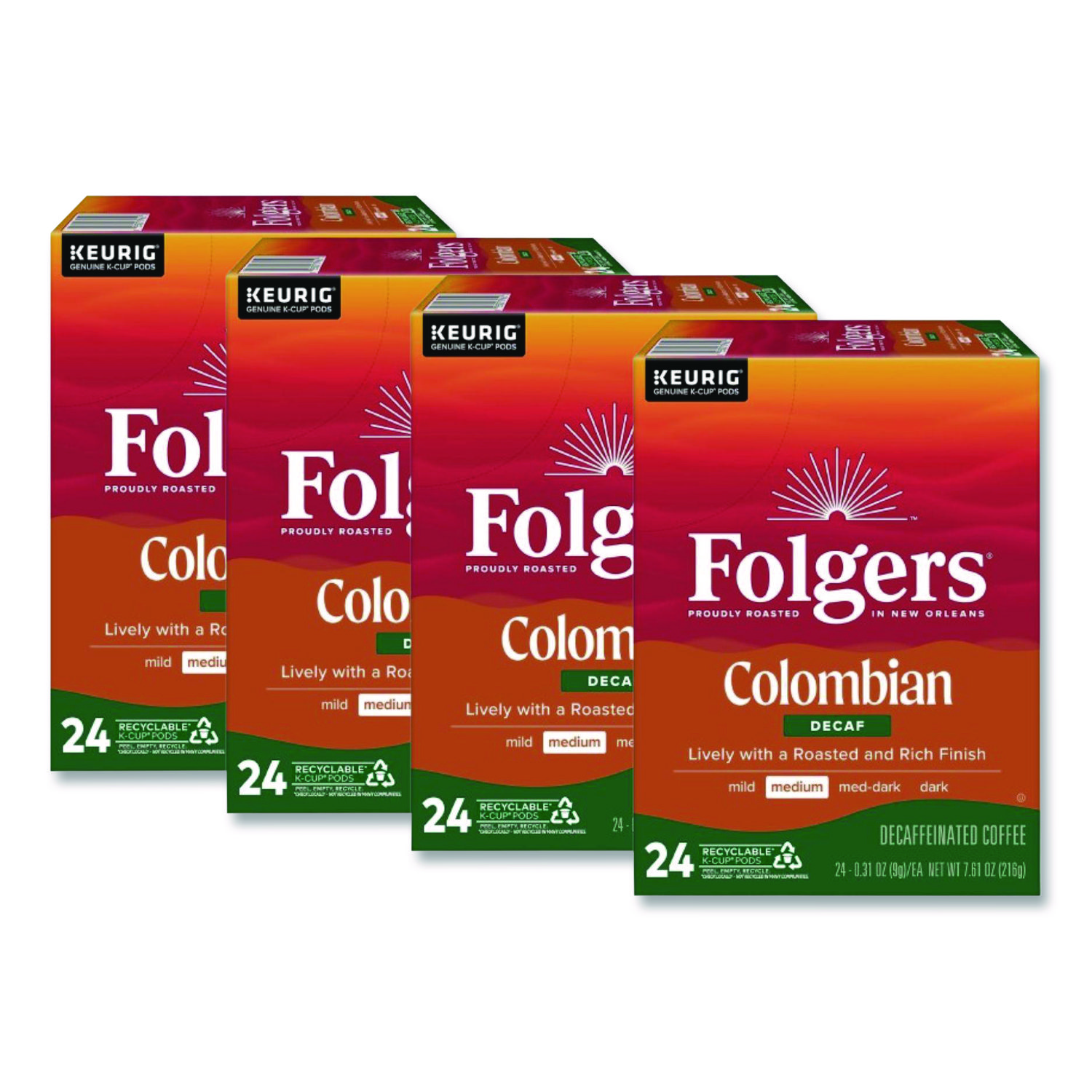 Colombian Decaf K-Cups, 24/ Box, 4 Boxes/Carton