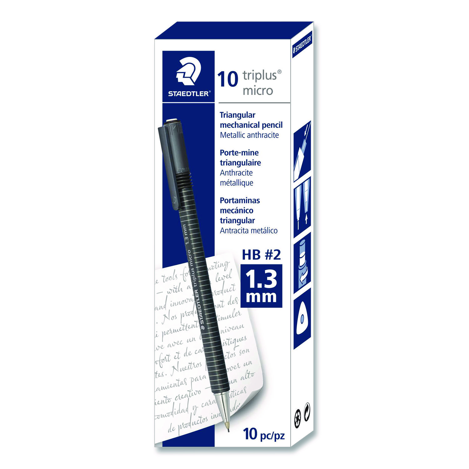 Mechanical Pencils, 1.3 mm, HB (#2), Black Lead, Light Blue Barrel, 10/Box