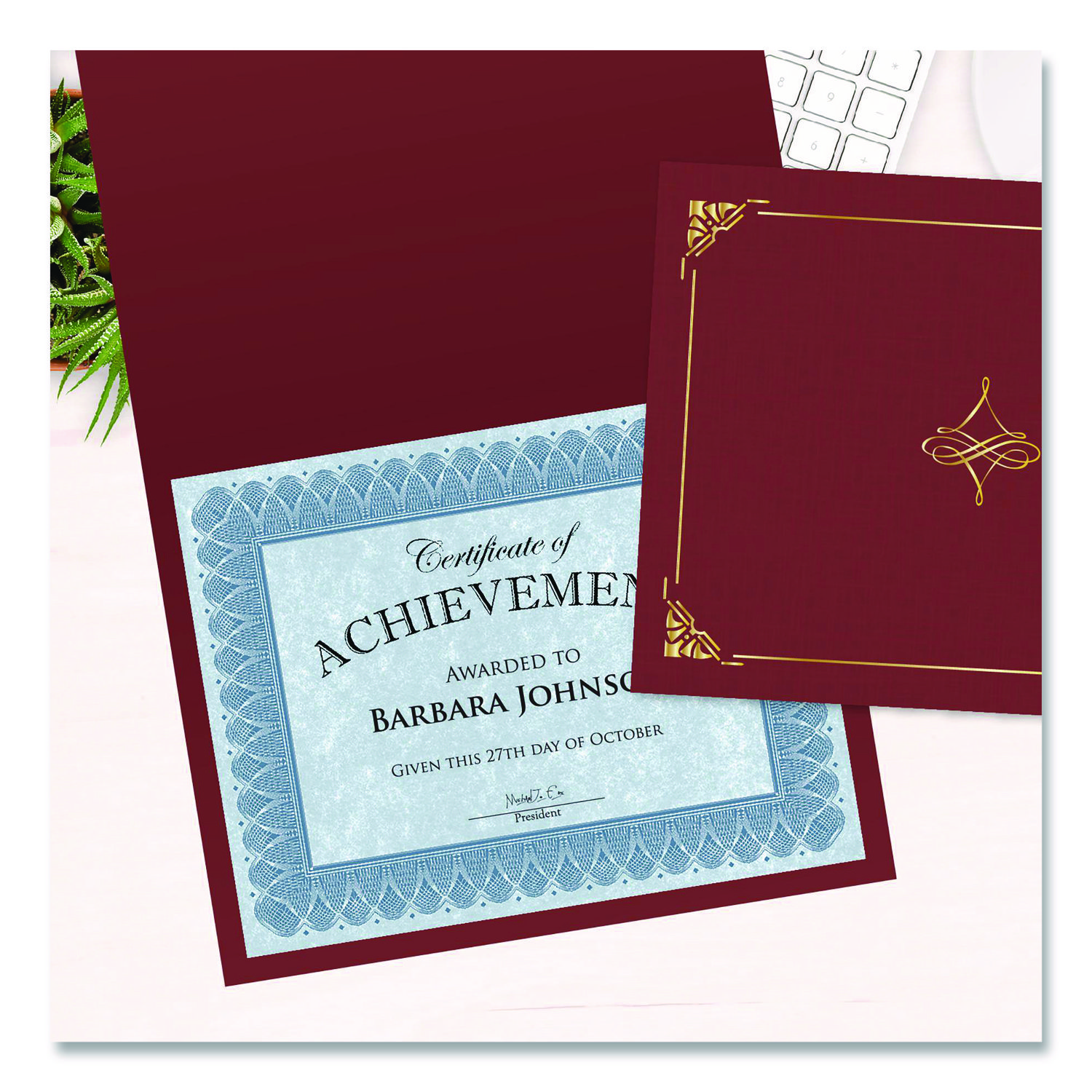 Certificate/Document Cover, 8.75 x 11.25, Red, 5/Pack