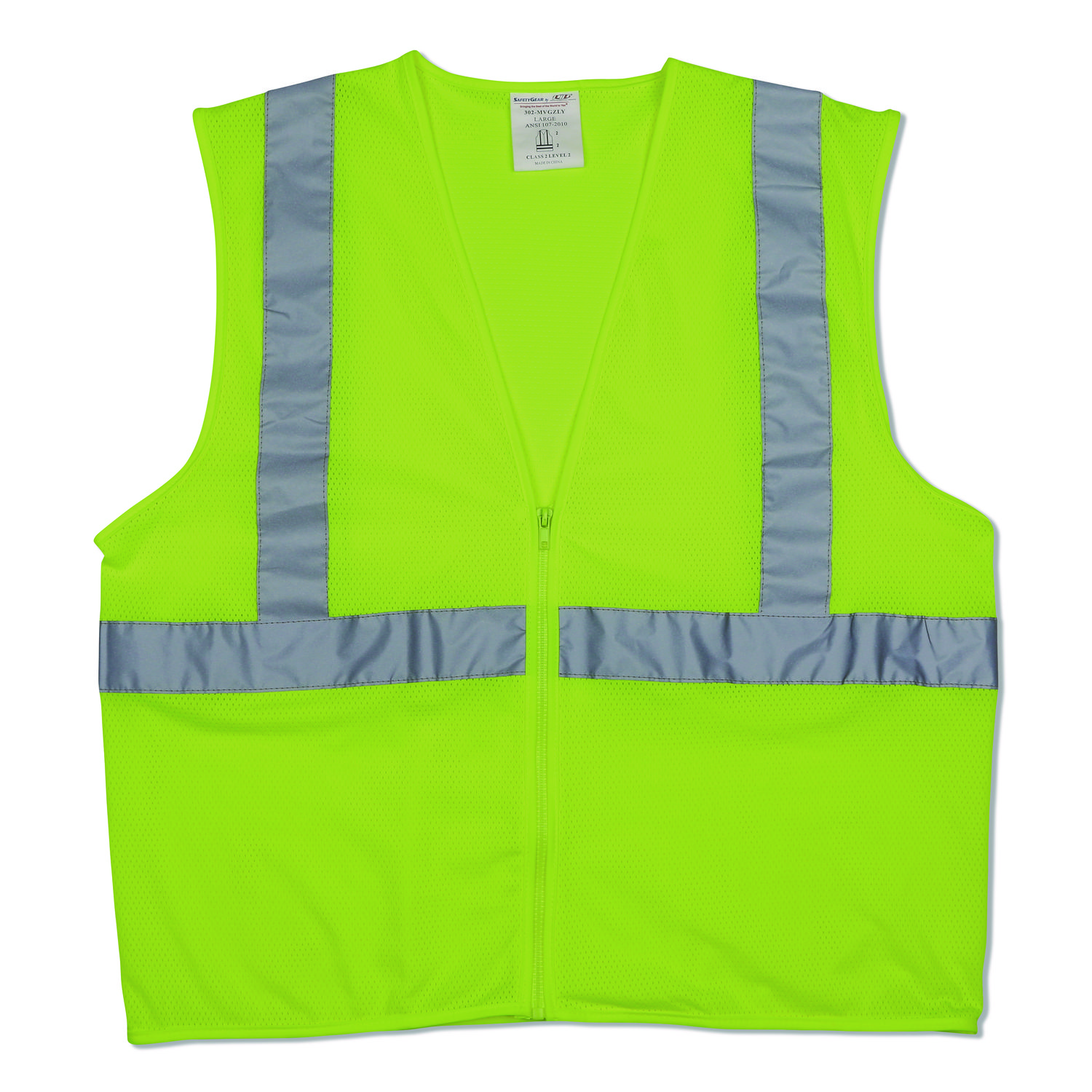 Zipper Safety Vest, Polyester Mesh, Large, Hi-Viz Lime Yellow