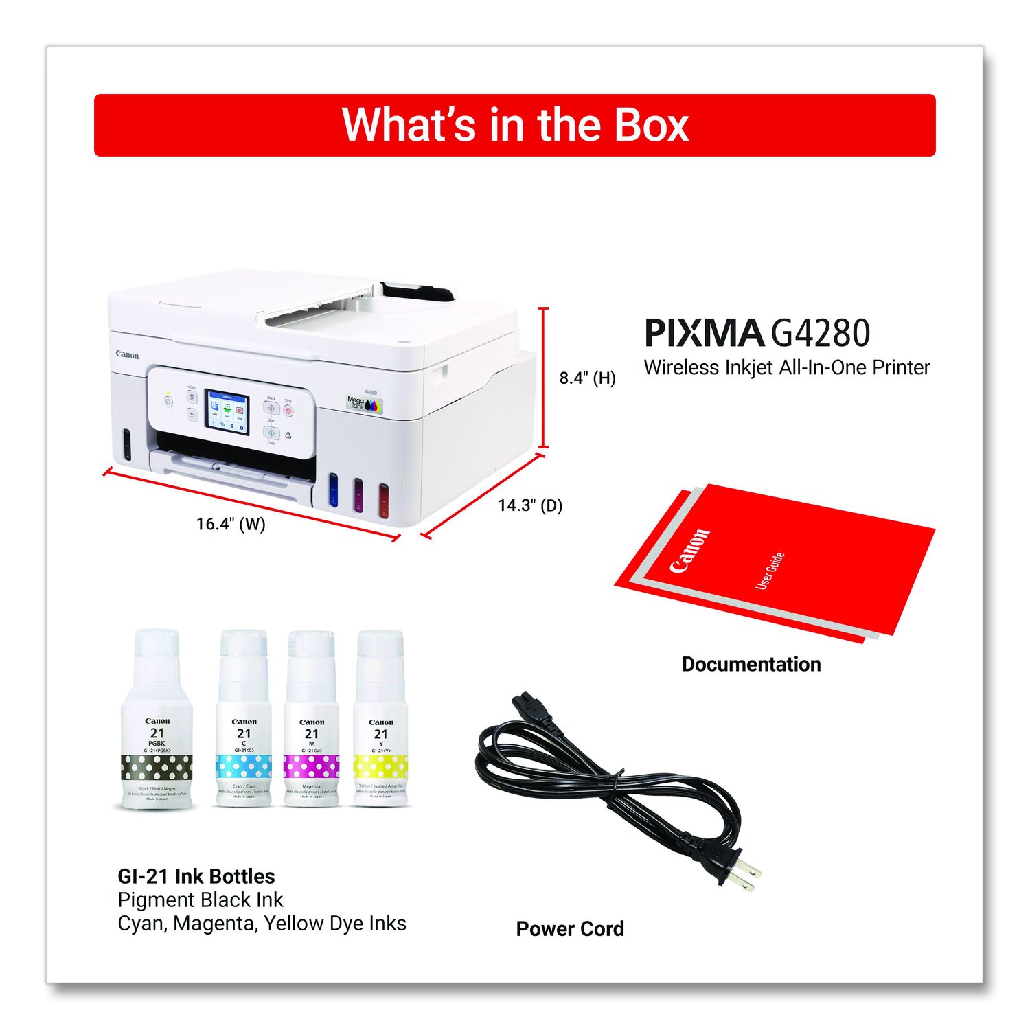 Canon® PIXMA G4280 MegaTank All-in-One Inkjet Printer, Copy/Print/Scan ...