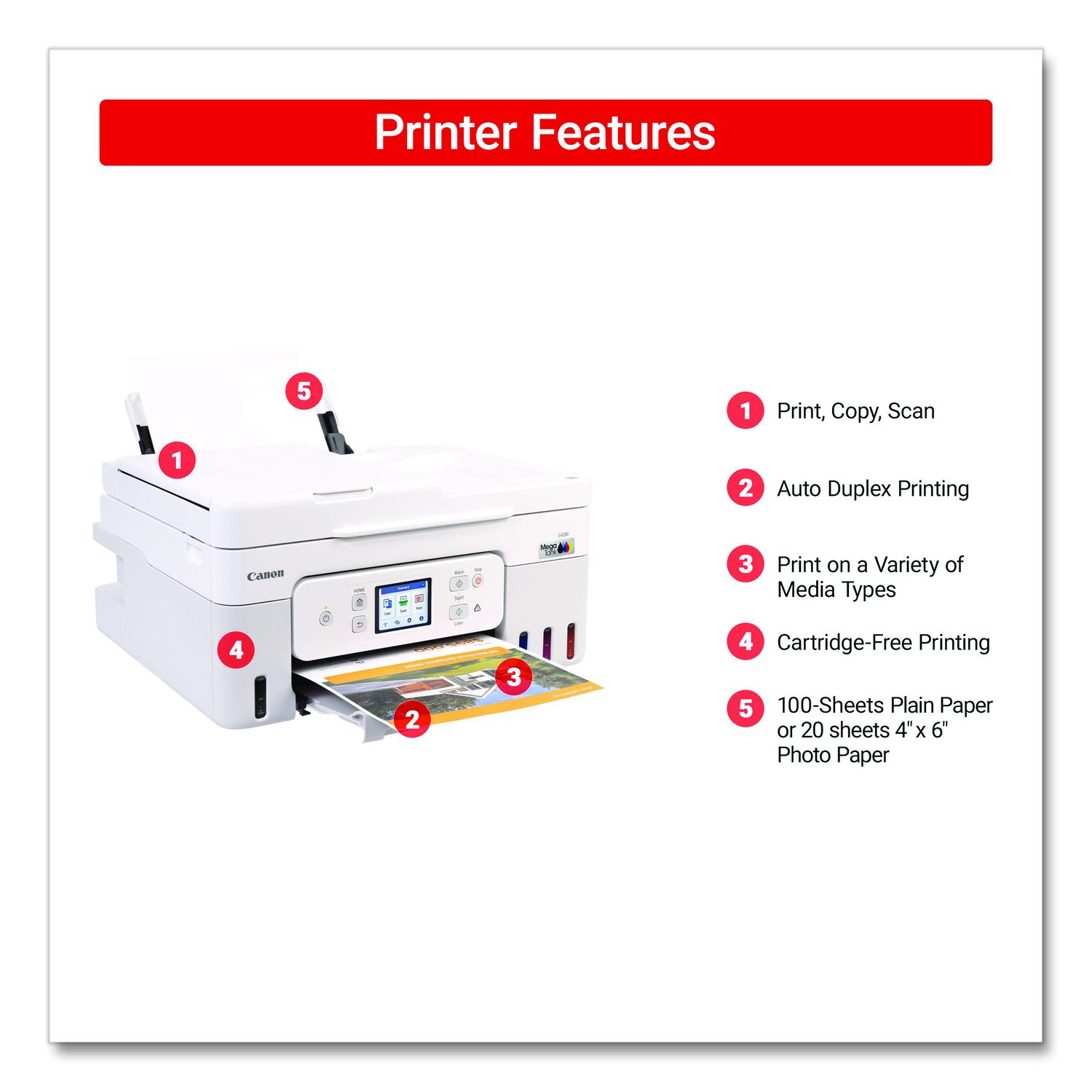 Canon® PIXMA G4280 MegaTank All-in-One Inkjet Printer, Copy/Print/Scan ...