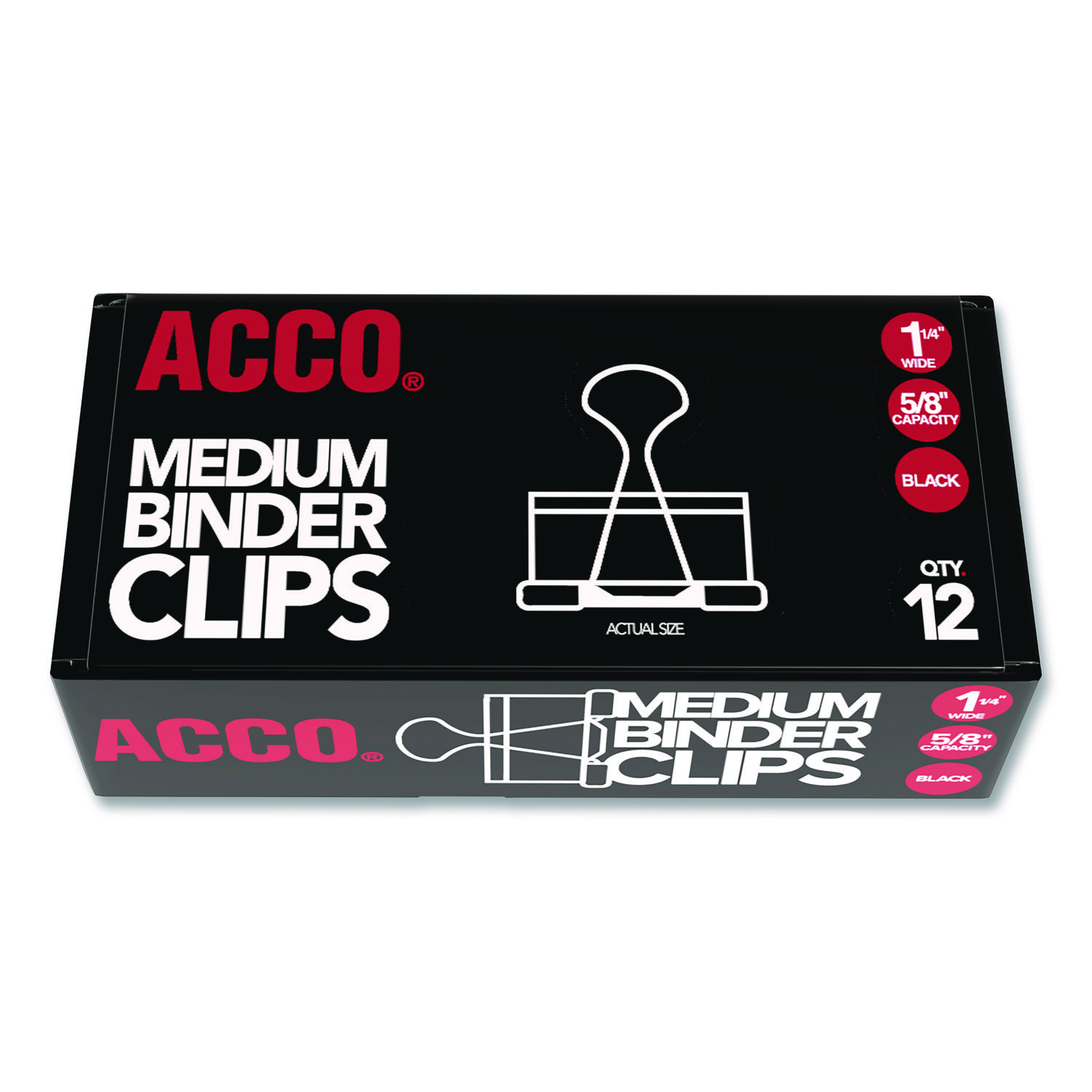 Binder Clips, Medium, Black/Silver, Dozen