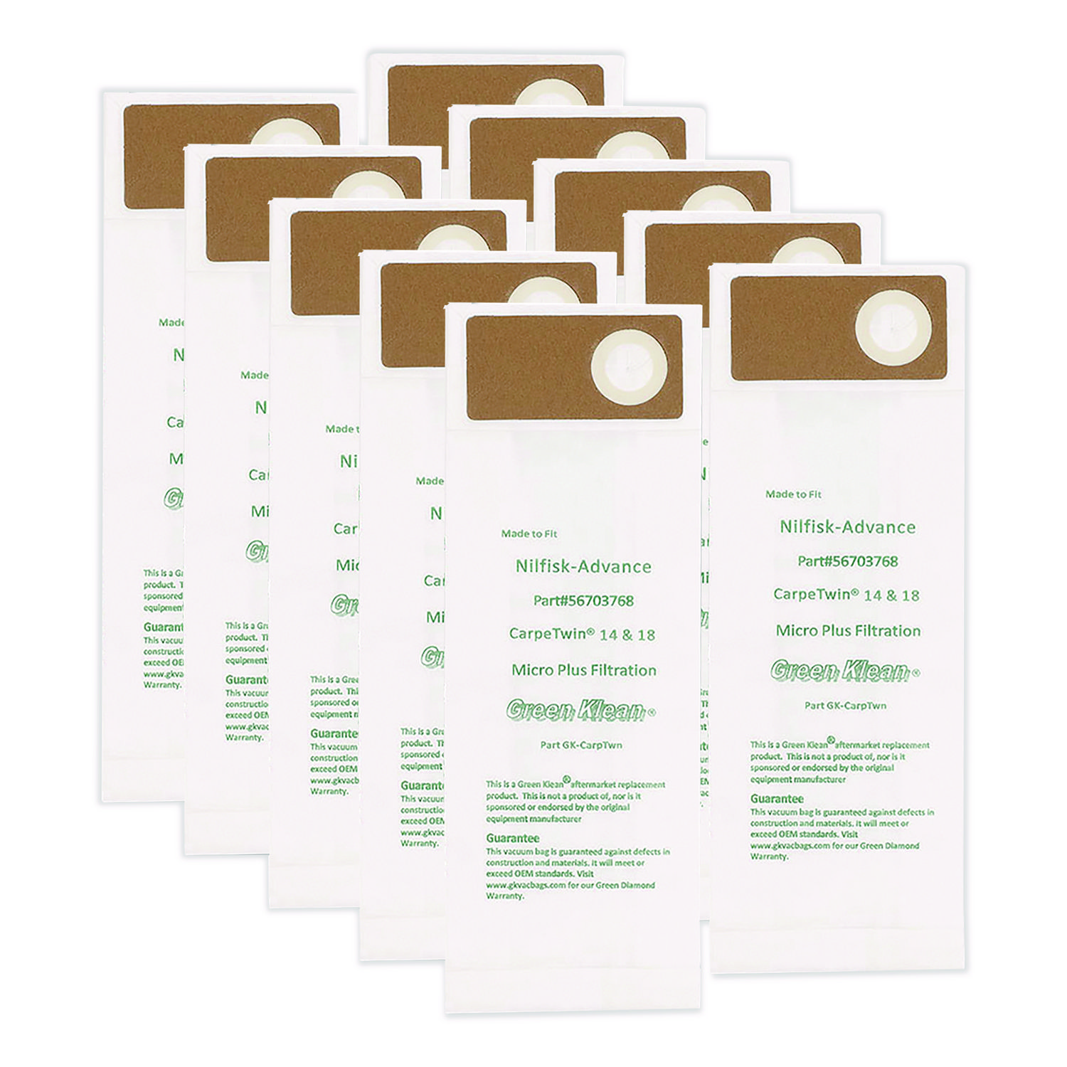 Replacement Vacuum Bags, Fits Advac/Lindhaus/Minuteman Phenom/Nilfisk Carpetwin, 10/Pack