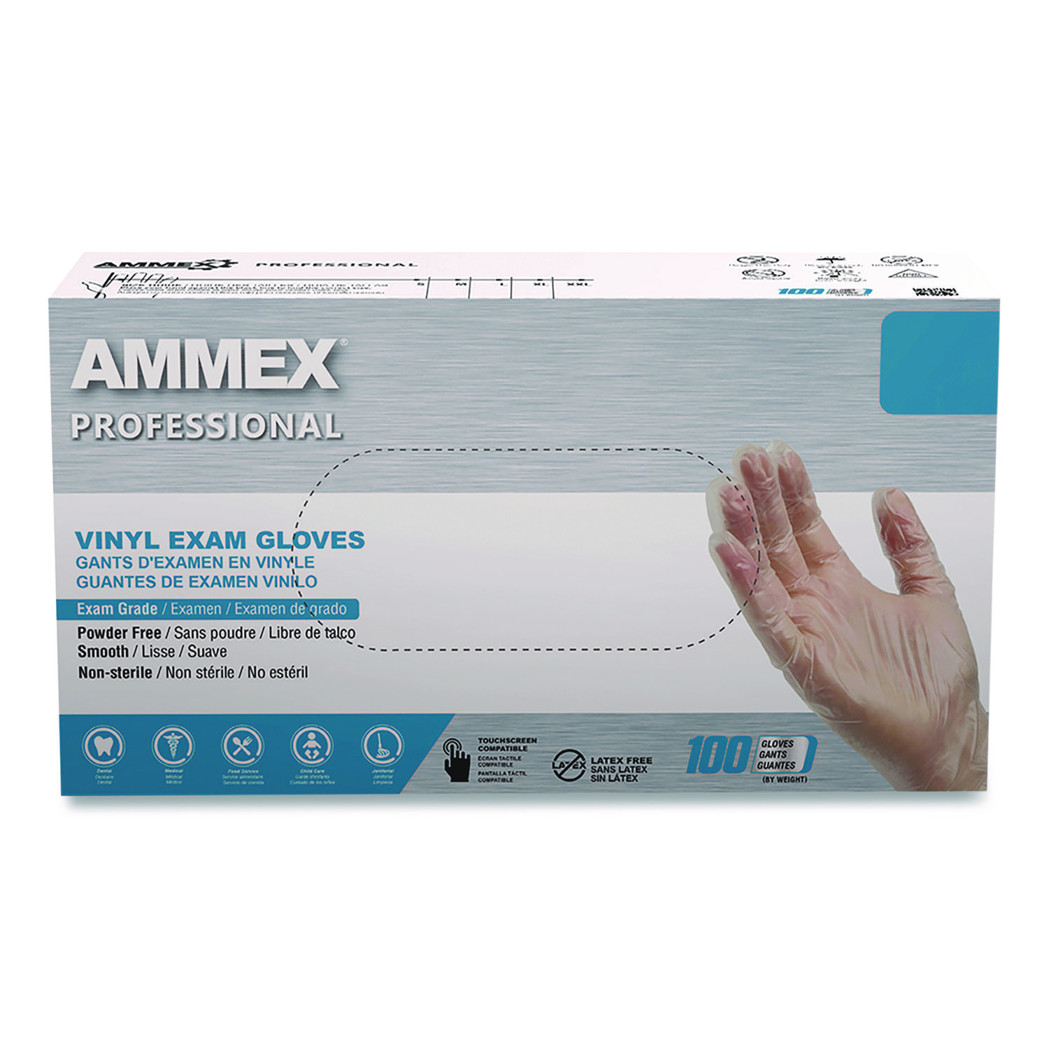 Vinyl Exam Gloves, Powder-Free, Medium, Clear, 100/Box