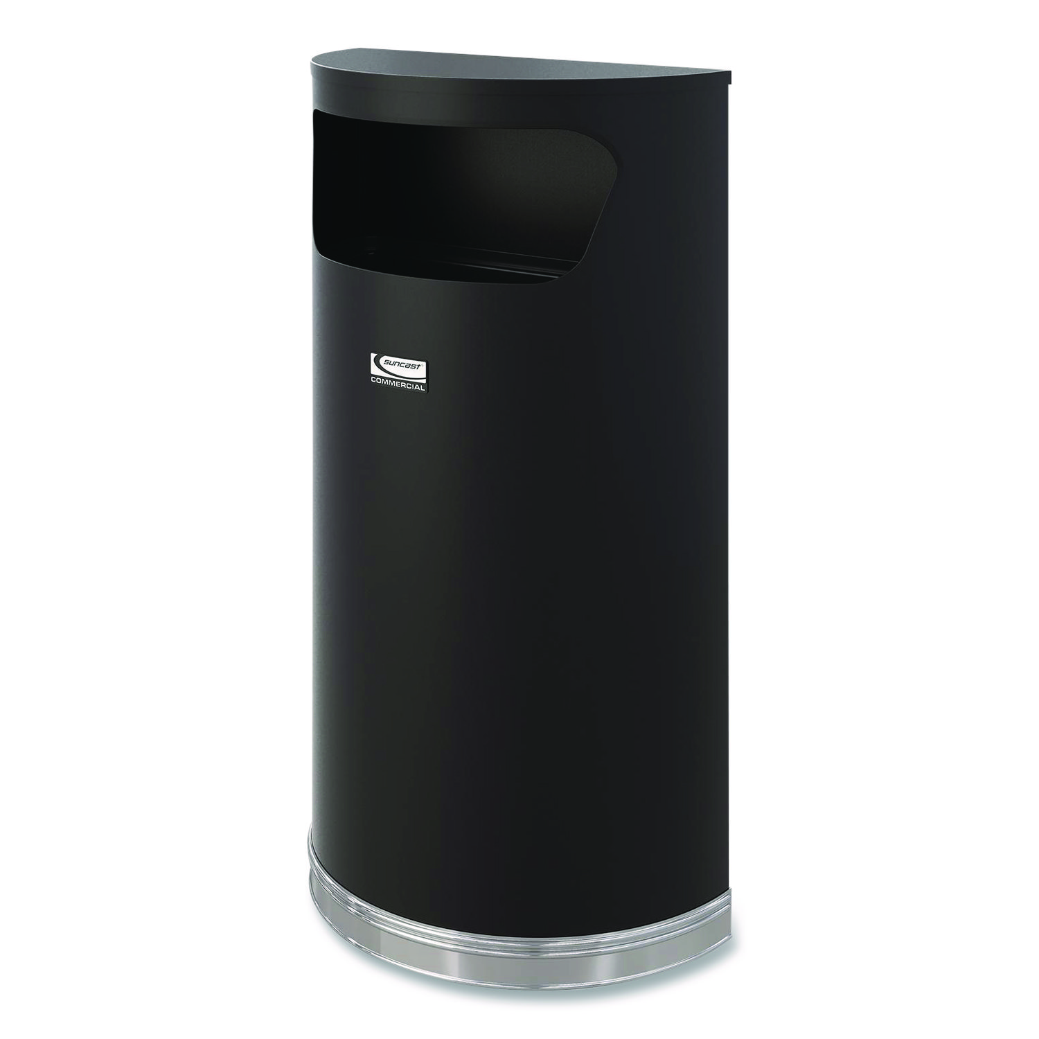 Half Round Metal Trash Can, 9 gal, Steel, Black