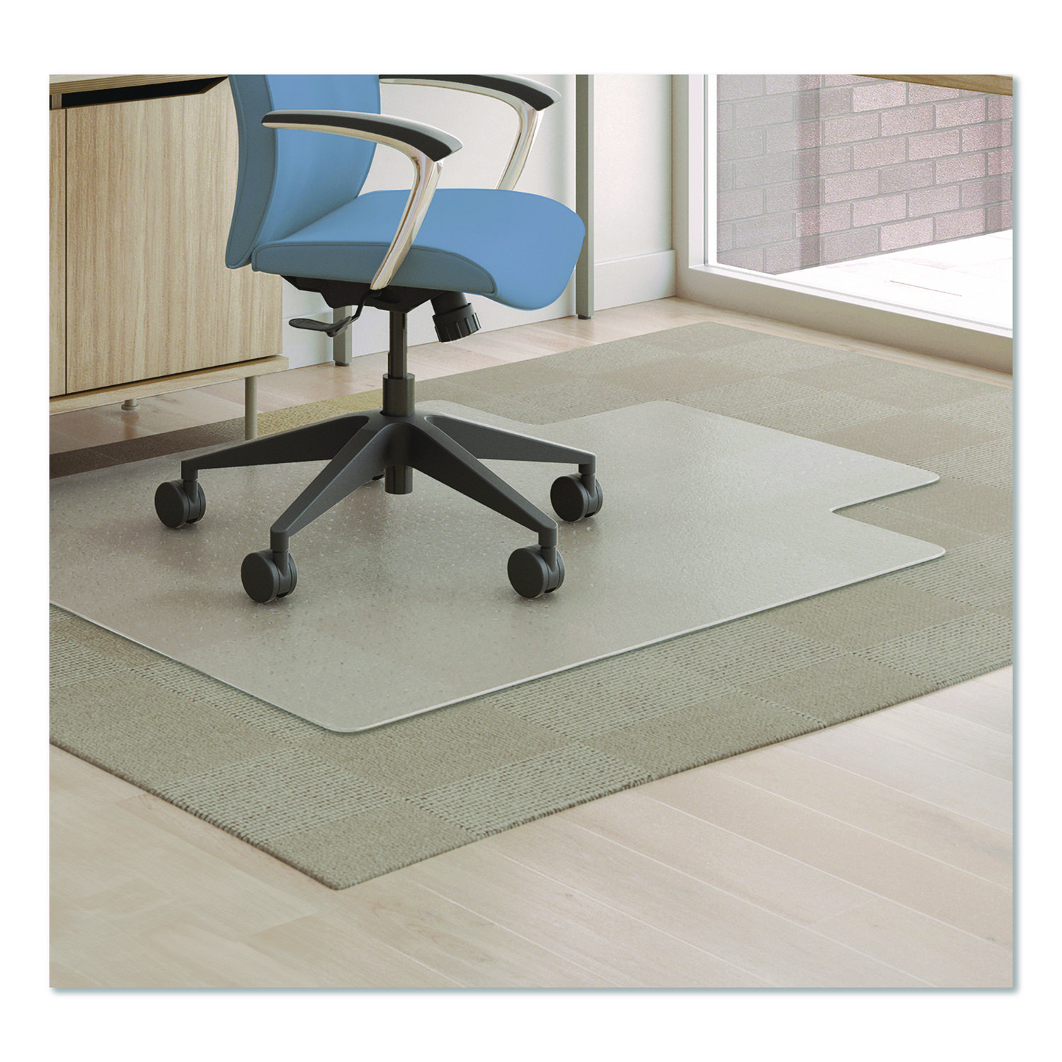 Antimicrobial Chair Mat for Medium Pile Carpeted Floors, Rectangular with Lip, Straight Edges, 36" x 48", Clear
