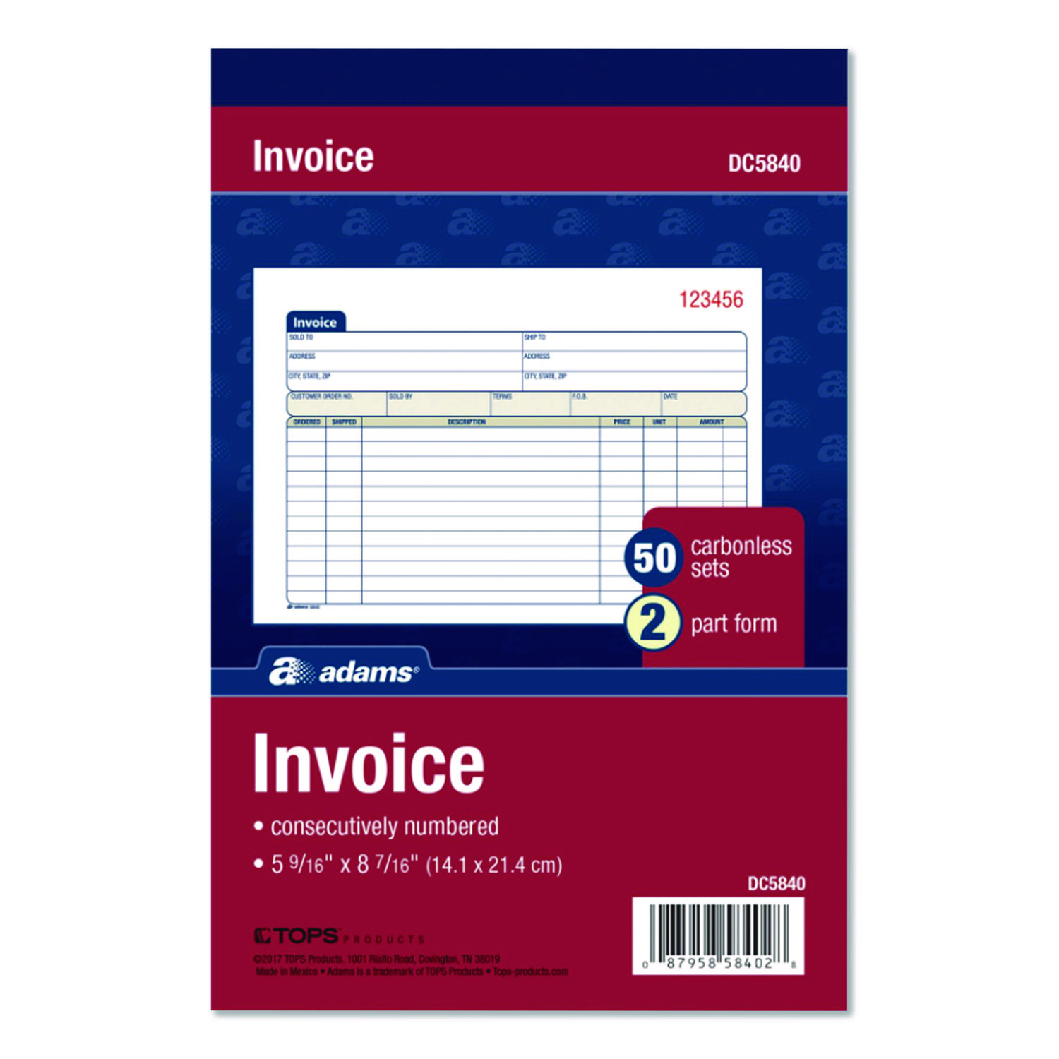 Multipart General-Purpose Invoice Pad, Two-Part Carbonless, 7.94 x 5.56, 50 Forms Total