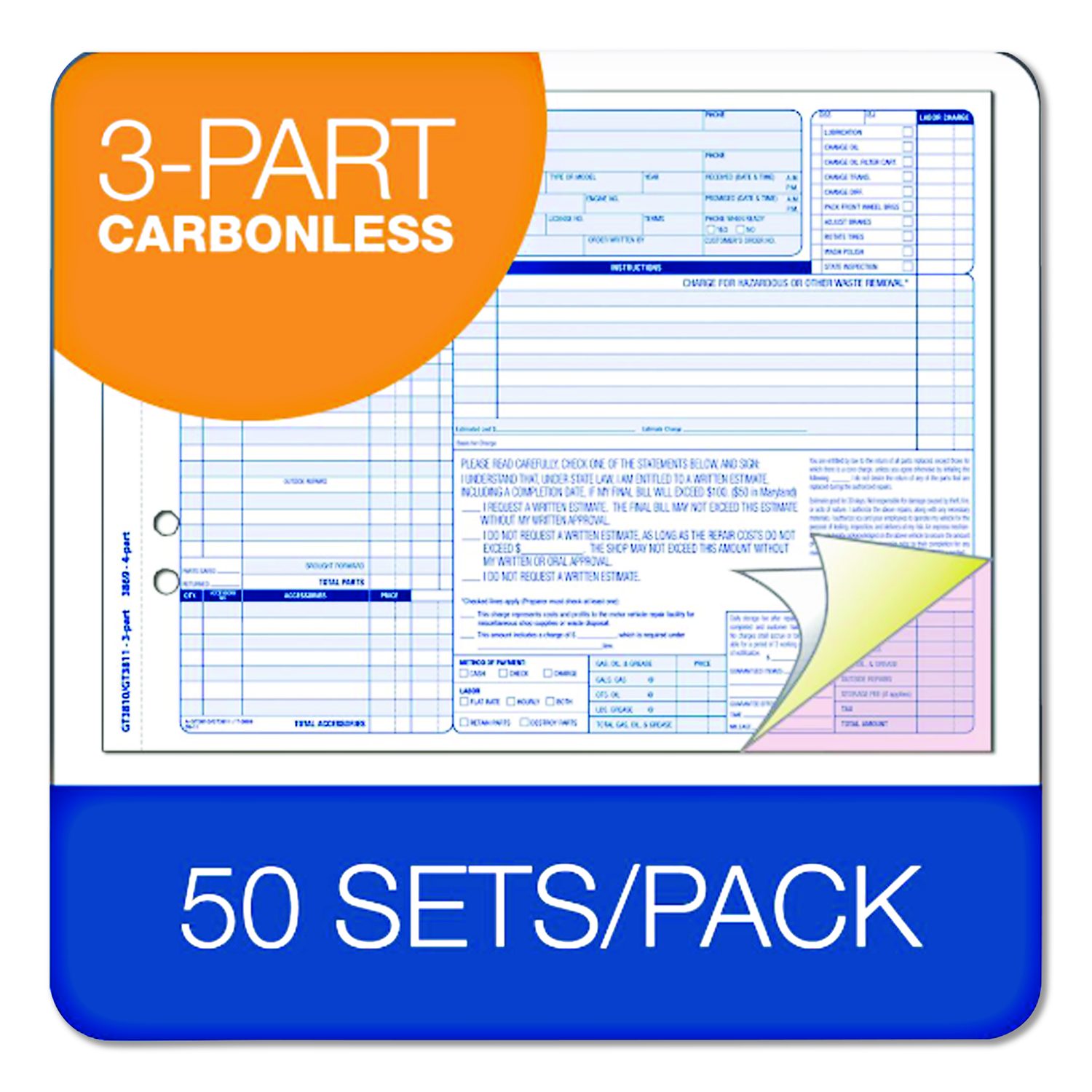 Multipart Auto Repair Work Order Forms with Checklist for Routine Jobs ...