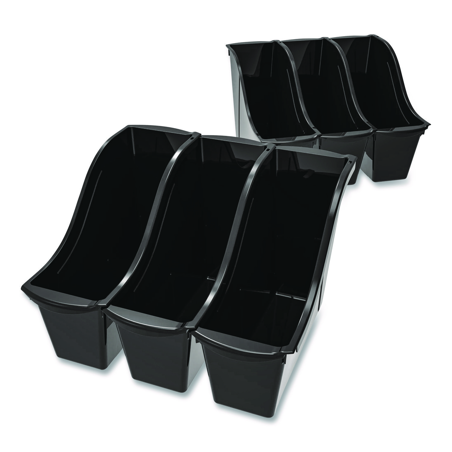 Small Book Bin, 1.5 gal, 4.5" x 11.75" x 8.5", Black, 6/Pack