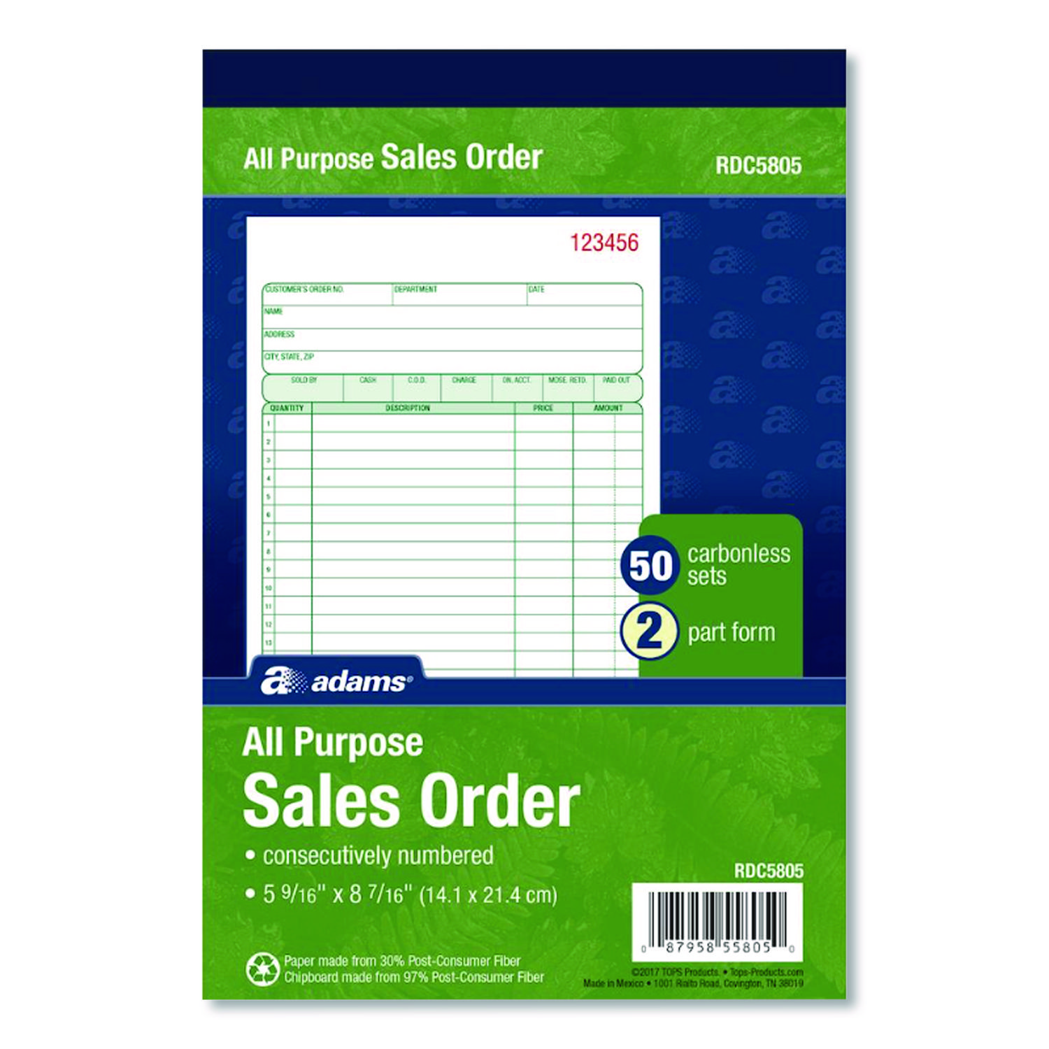 Multipart General-Purpose Sales Pad, Two-Part Carbonless, 5.56 x 7.94, 50 Forms Total