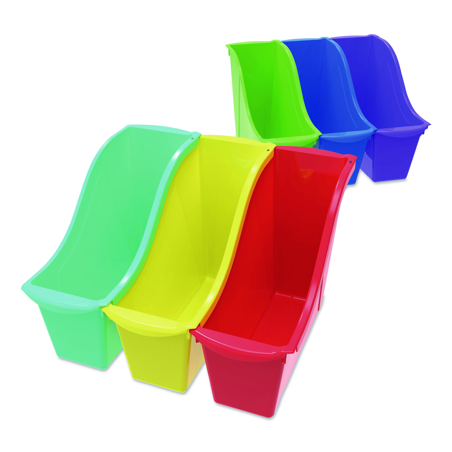 Small Book Bin, 1.5 gal, 4.5" x 11.75" x 8.5", Assorted Bright Colors, 6/Pack