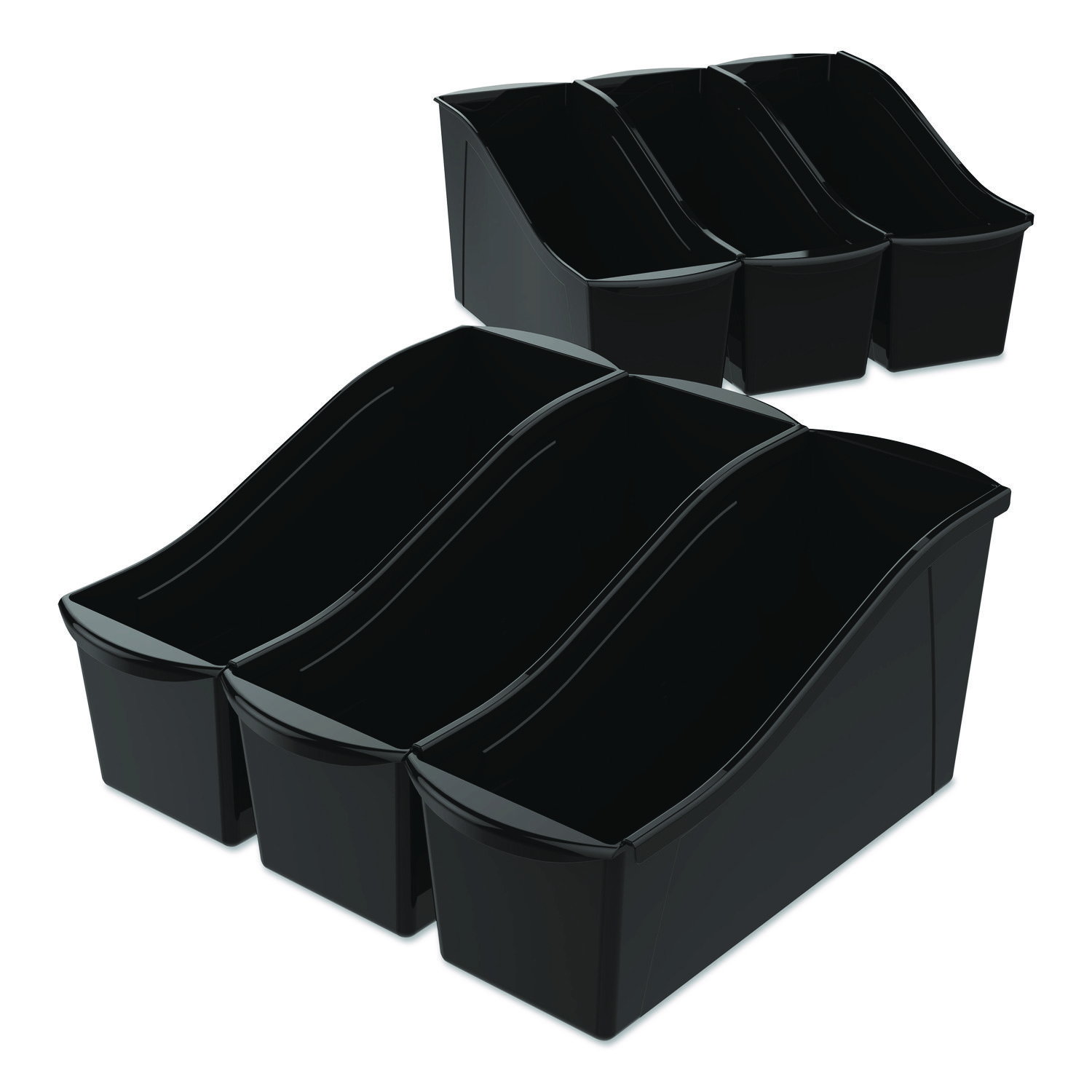 Large Book Bin, 2 gal, 5.3" x 14.3" x 7", Black, 6/Pack