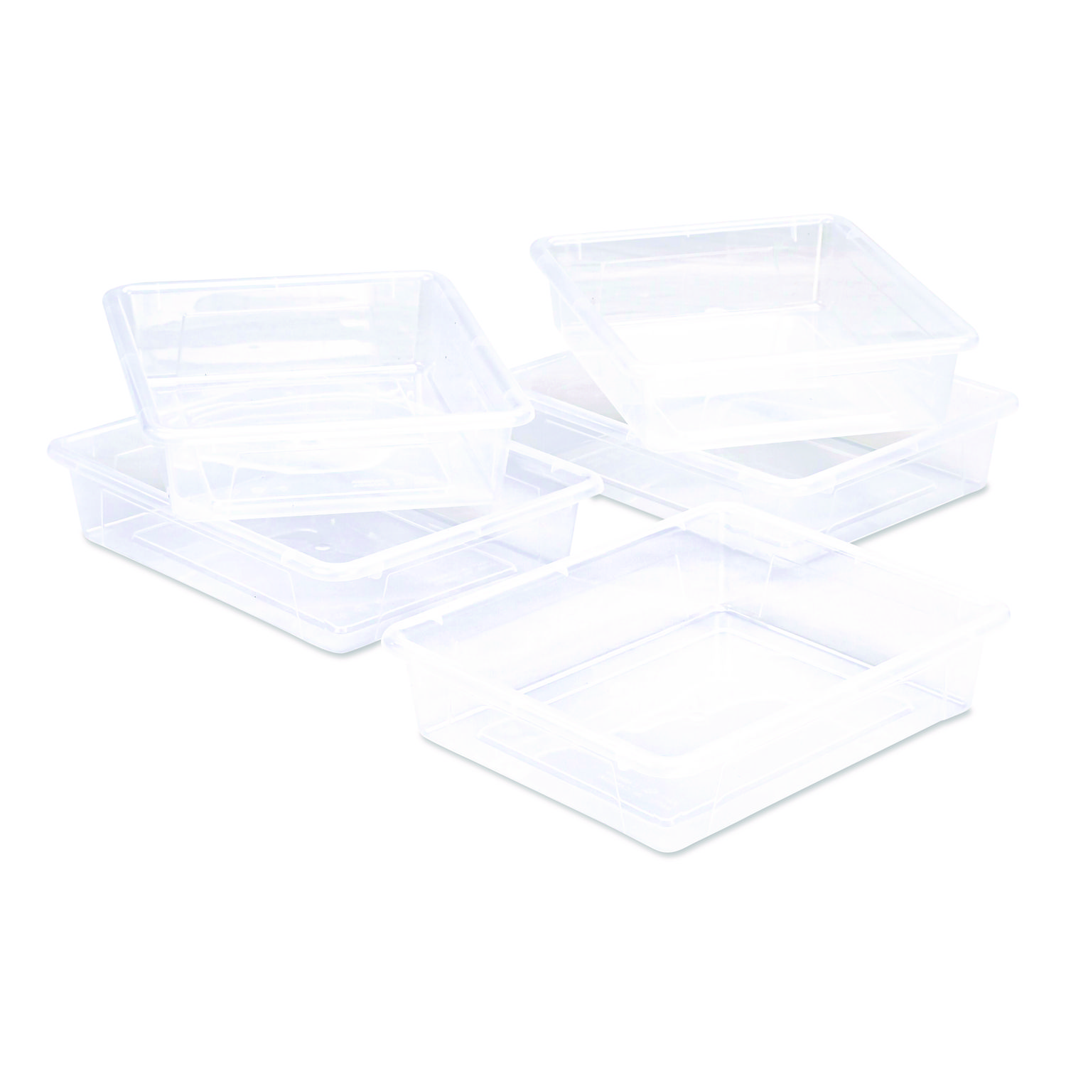 Storage Tray, Flat, 1.69 gal, 10.65" x 13.17" x 2.96", Translucent, 5/Pack