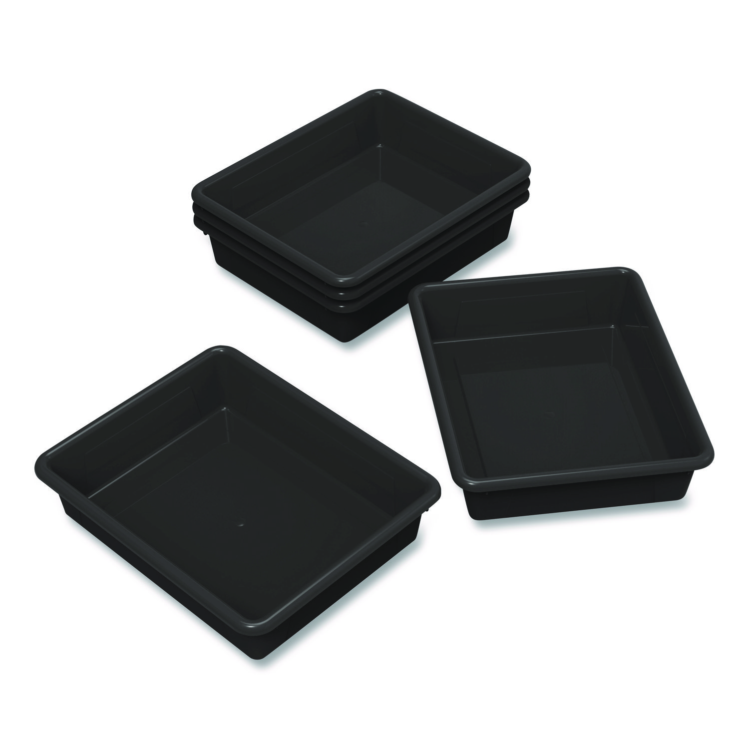 Storage Tray, Flat, 102.4 oz, 10.65" x 10.65" x 2.96", Black, 5/Pack