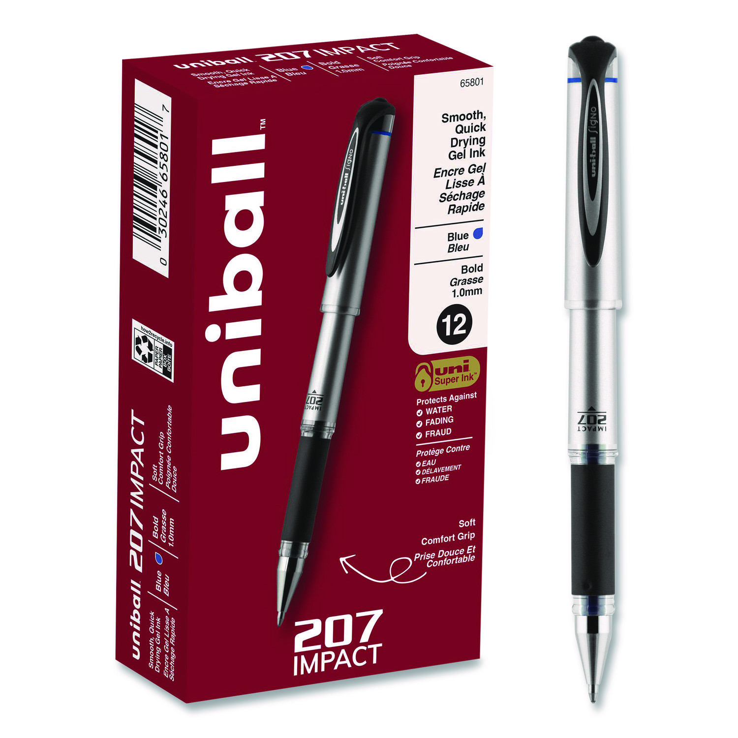 uni-ball - 207 Impact Roller Ball Stick Gel Pen, Red Ink, Bold, Sold as 1 EA