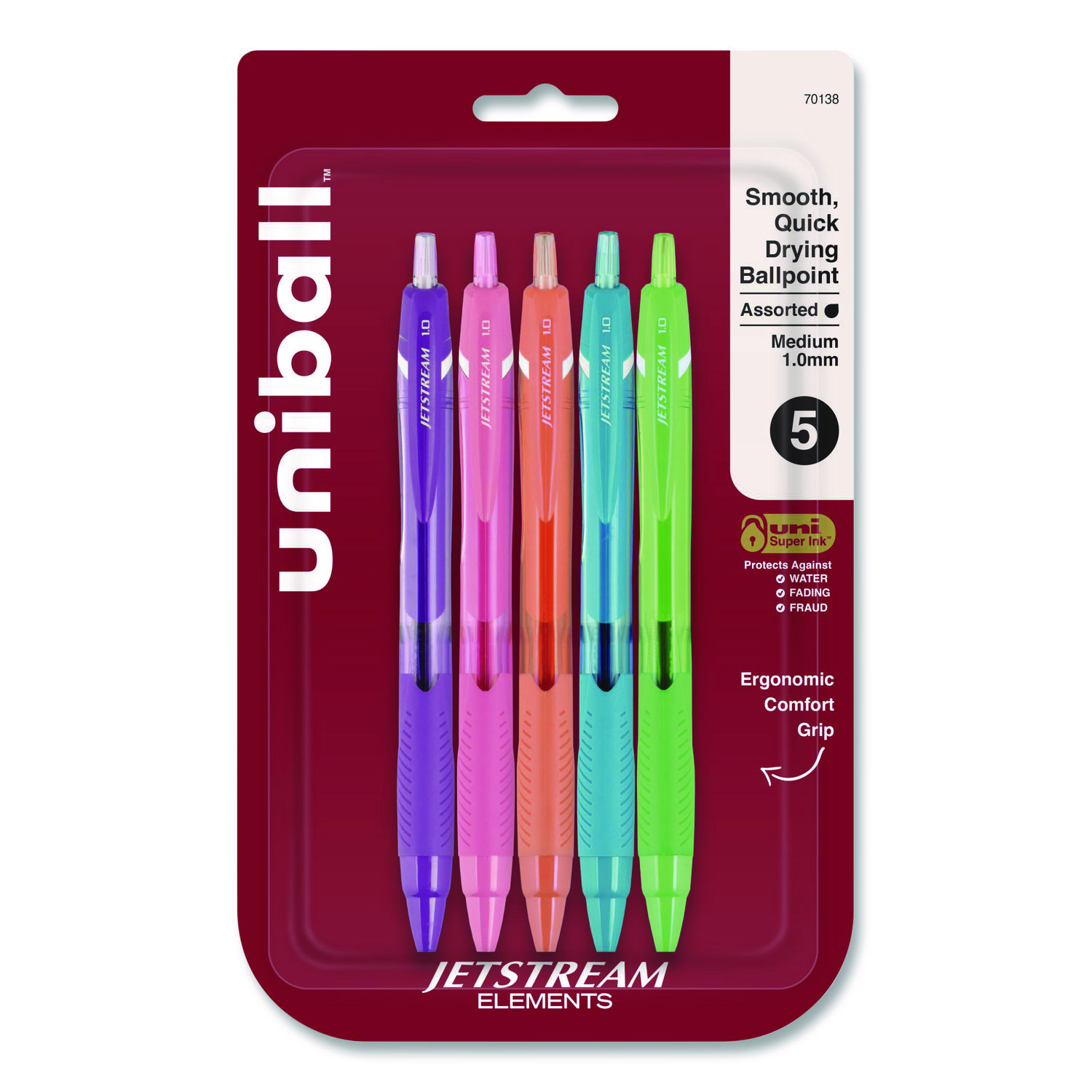 Jetstream Elements Hybrid Gel Pen, Retractable, Medium 1 mm, Assorted Ink and Barrel Colors, 5/Pack