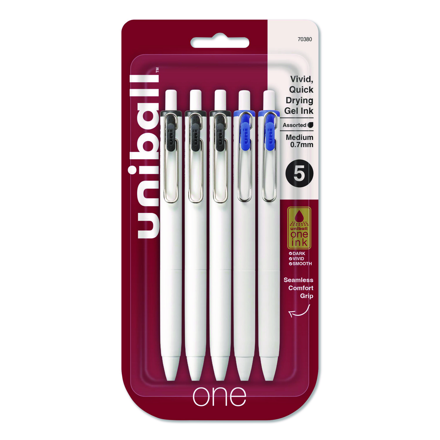 uniONE Gel Pen, Retractable, Medium 0.7 mm, Assorted Business Ink and Barrel Colors, 5/Pack