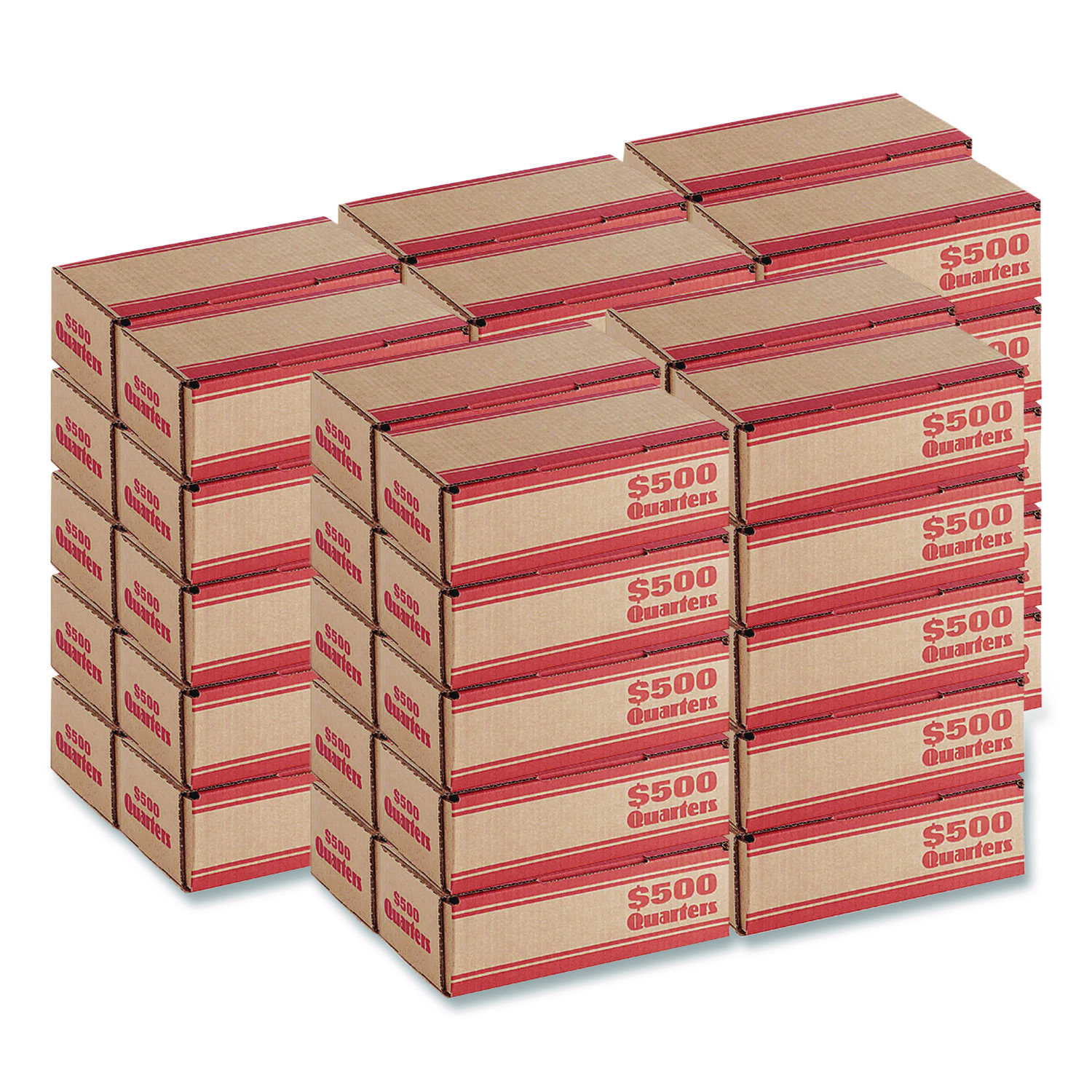 Quarters Coin Box, Accommodates $500 in Quarters, 15.5" x 19.25" x 4.5", Orange/Kraft, 50/Pack