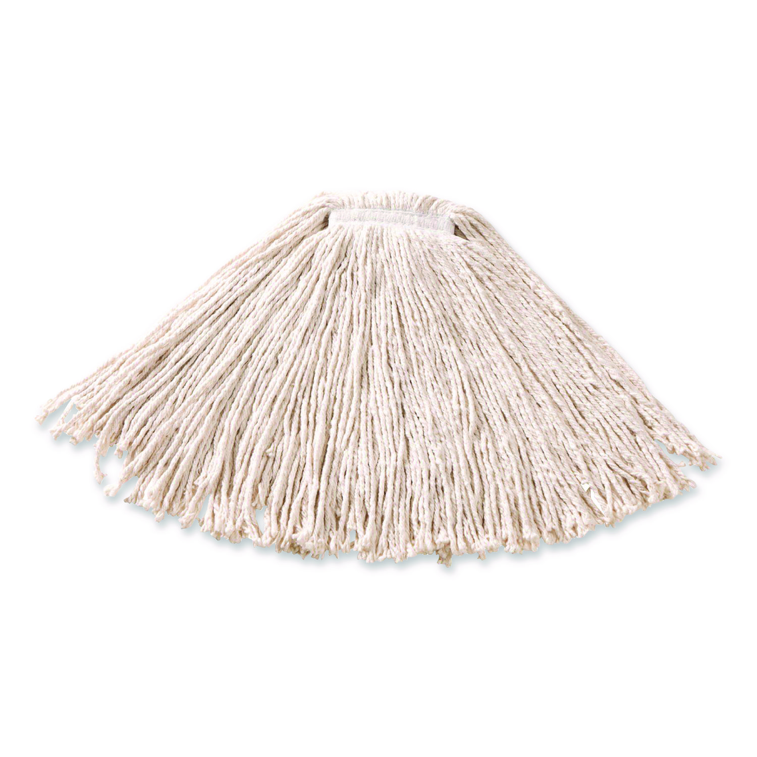 Non-Launderable Premium Cut-End Cotton Wet Mop Head, 16 oz, White, 1" White Band, 12/Carton