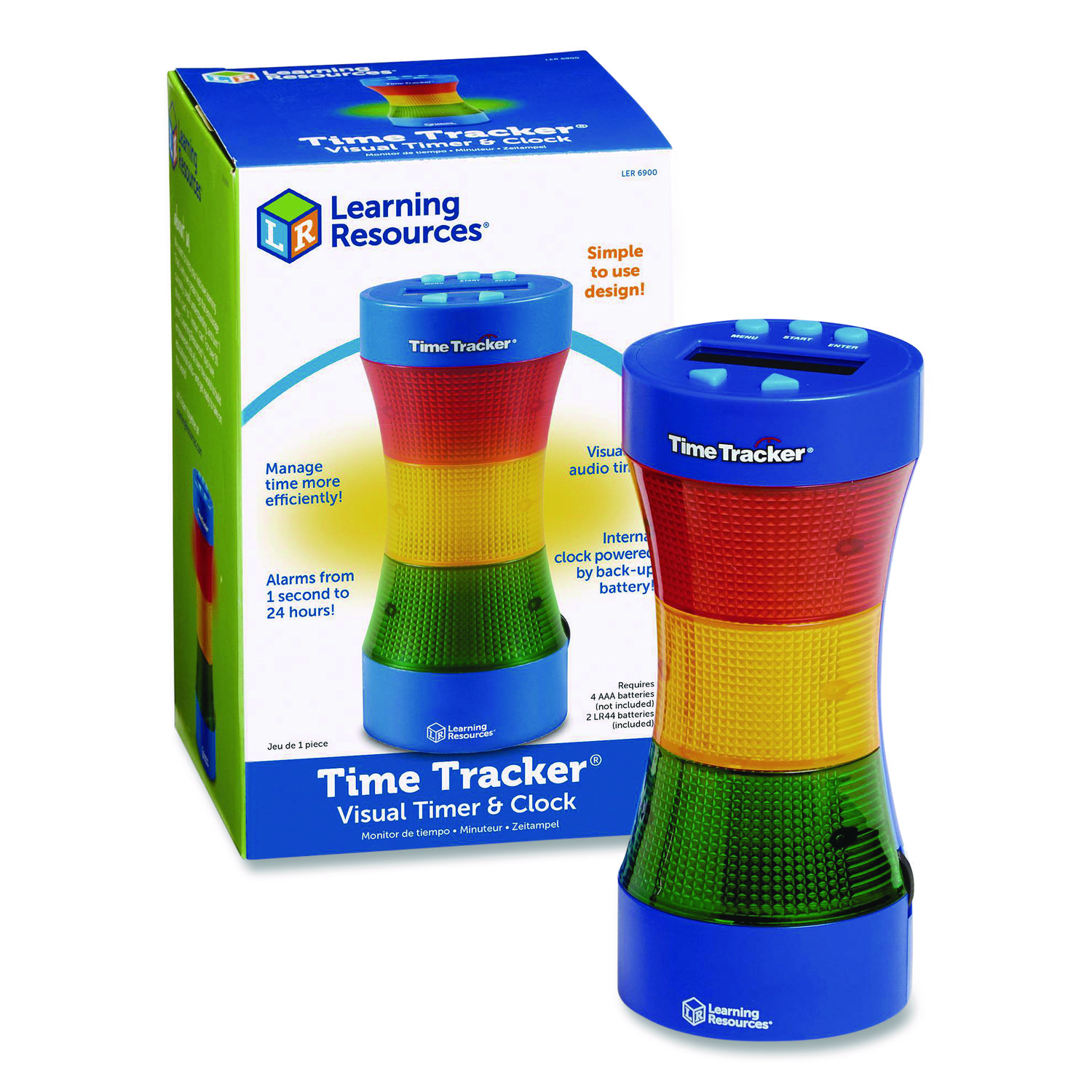 Time Tracker Visual Timer and Clock, LCD, 5.4 x 8.6 x 2.5, Assorted Colors