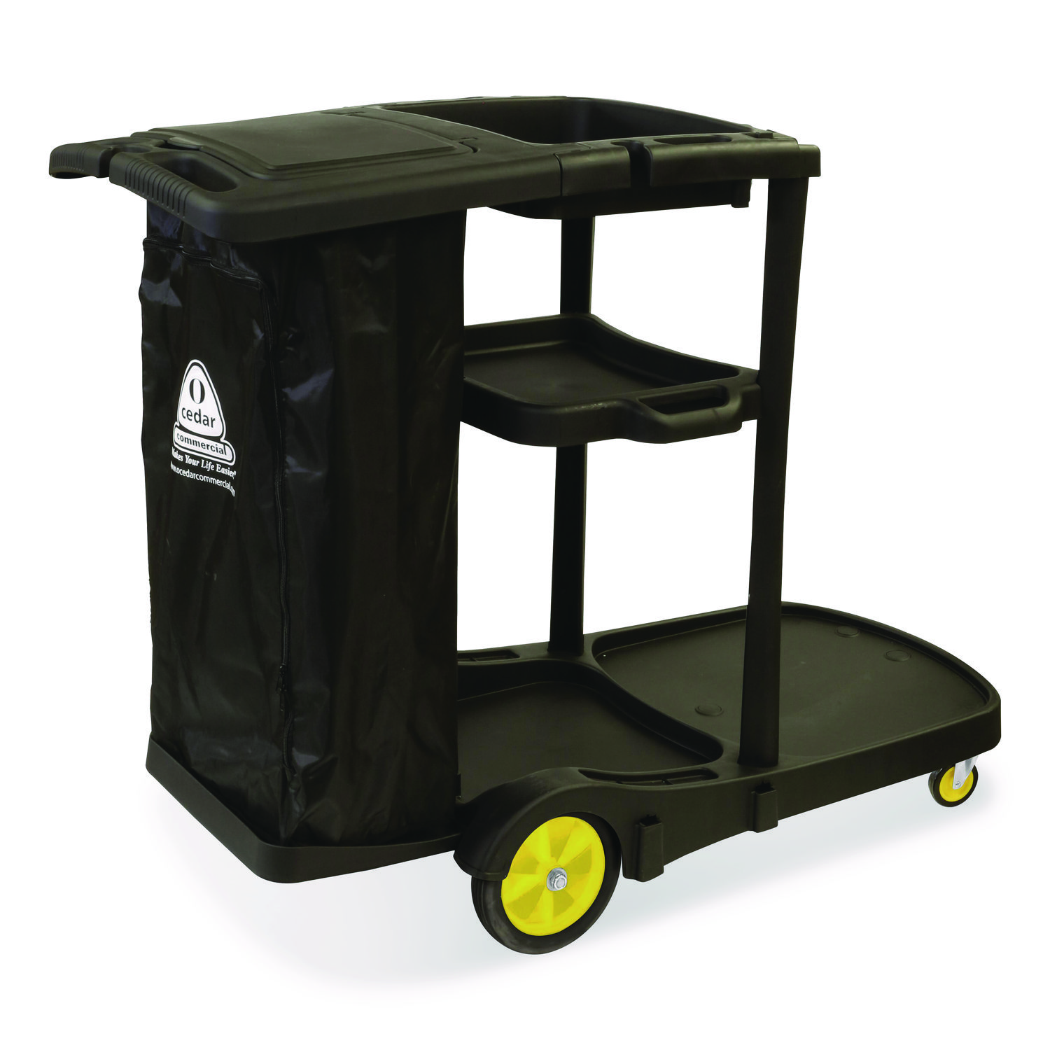 Premier Janitor Cart, 2 Shelves, Plastic, 18.25 x 44.5 x 38, Black
