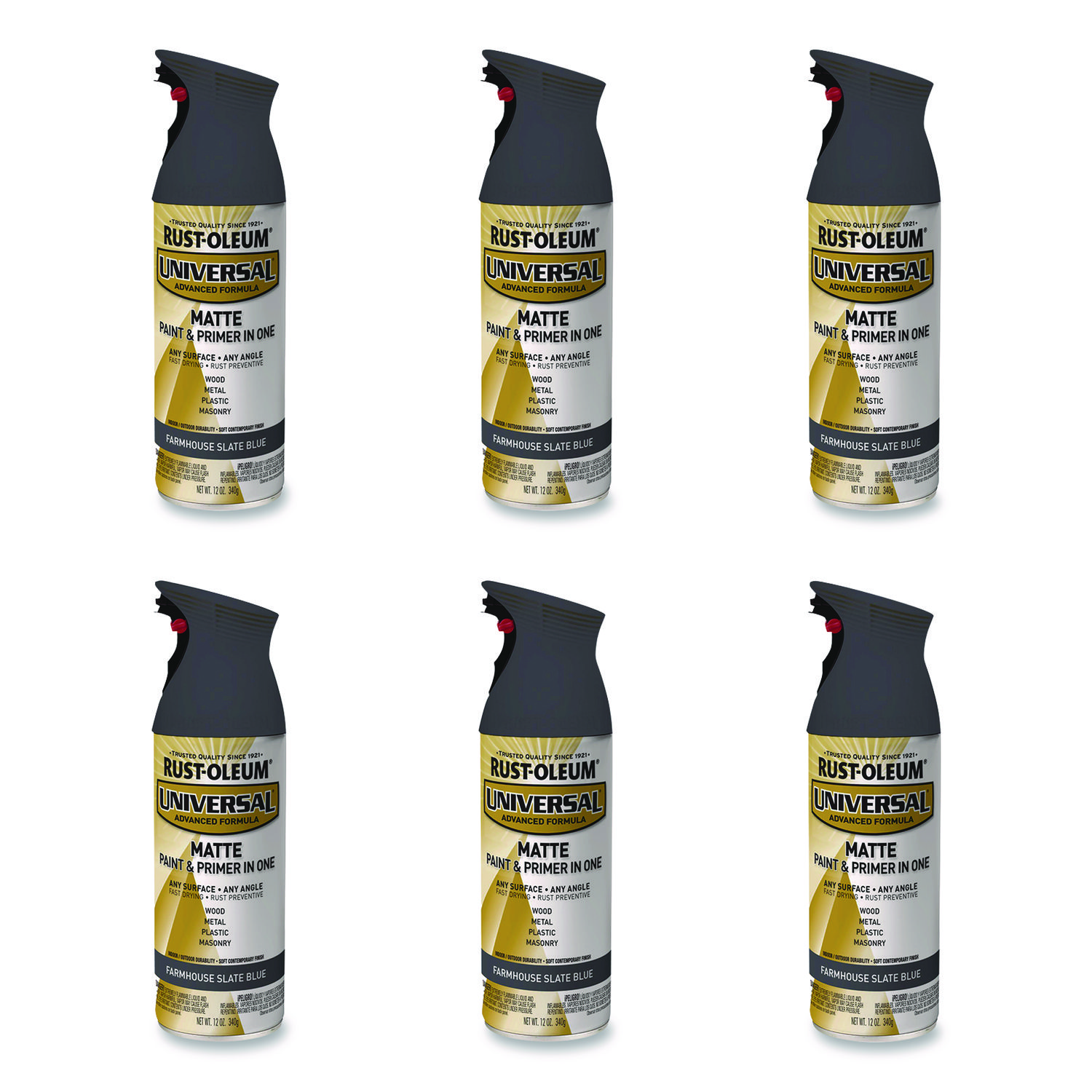 Universal Premium Spray Paint, Matte Slate Blue, 12 oz Aerosol Can, 6/Carton