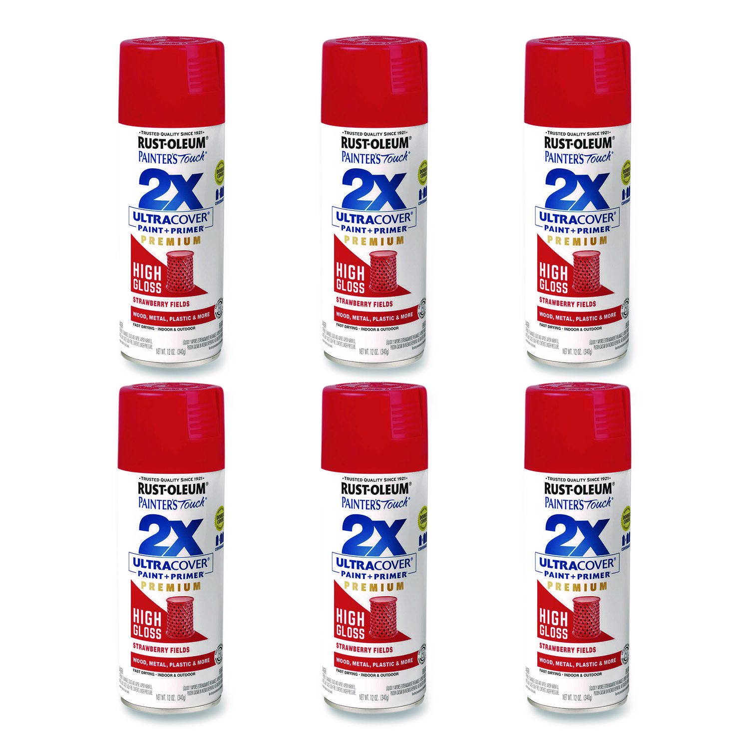 Painter's Touch 2X Ultra Cover Spray Paint, High Gloss Strawberry Fields, 12 oz Aerosol Can, 6/Carton