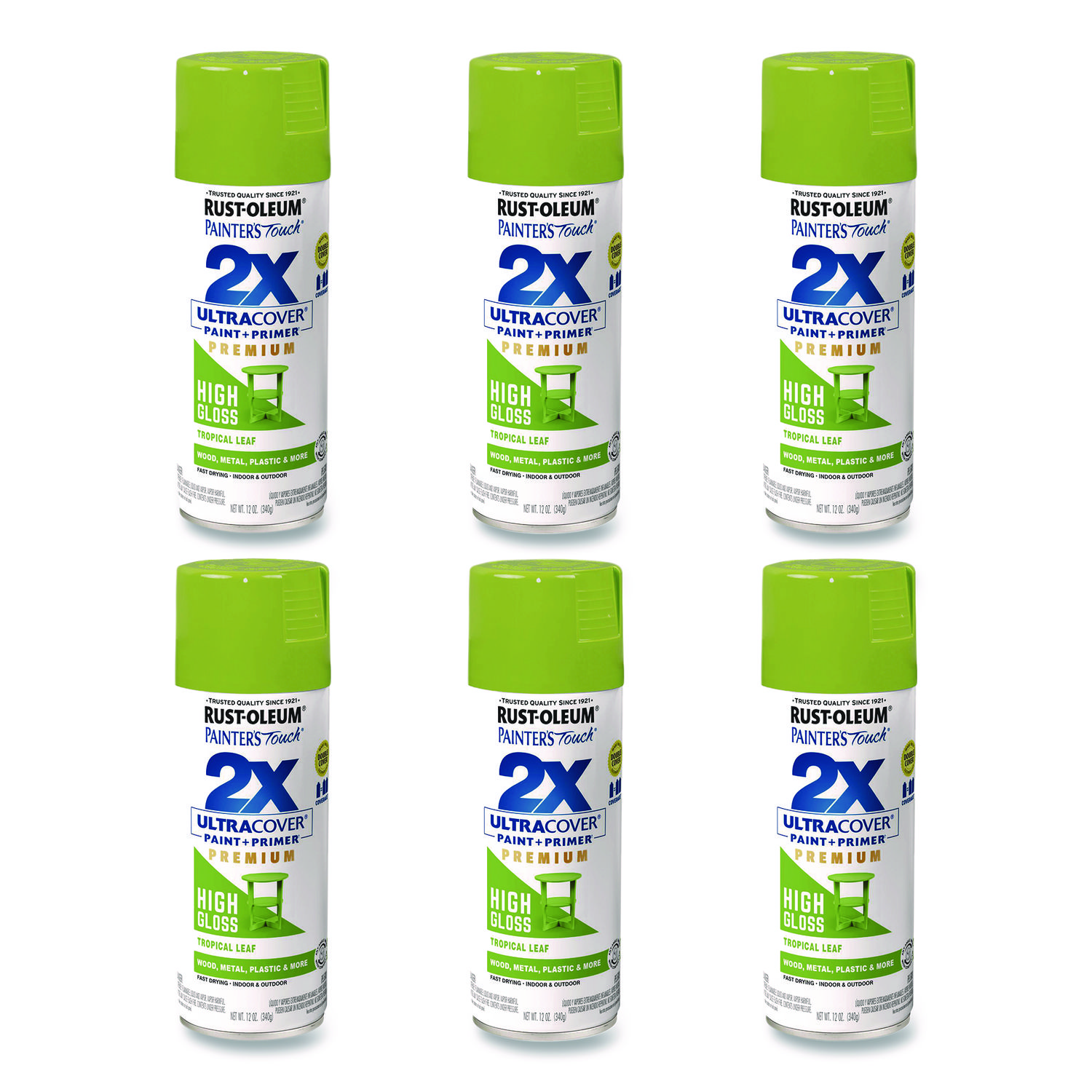 Painter's Touch 2X Ultra Cover Spray Paint, High Gloss Tropical Leaf, 12 oz Aerosol Can, 6/Carton