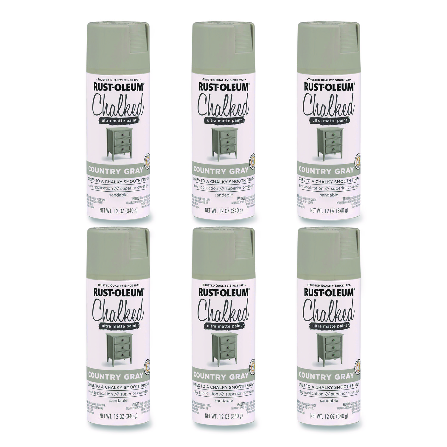 Ultra Matte Chalked Paint, Matte Country Gray, 12 oz Aerosol Can, 6/Carton
