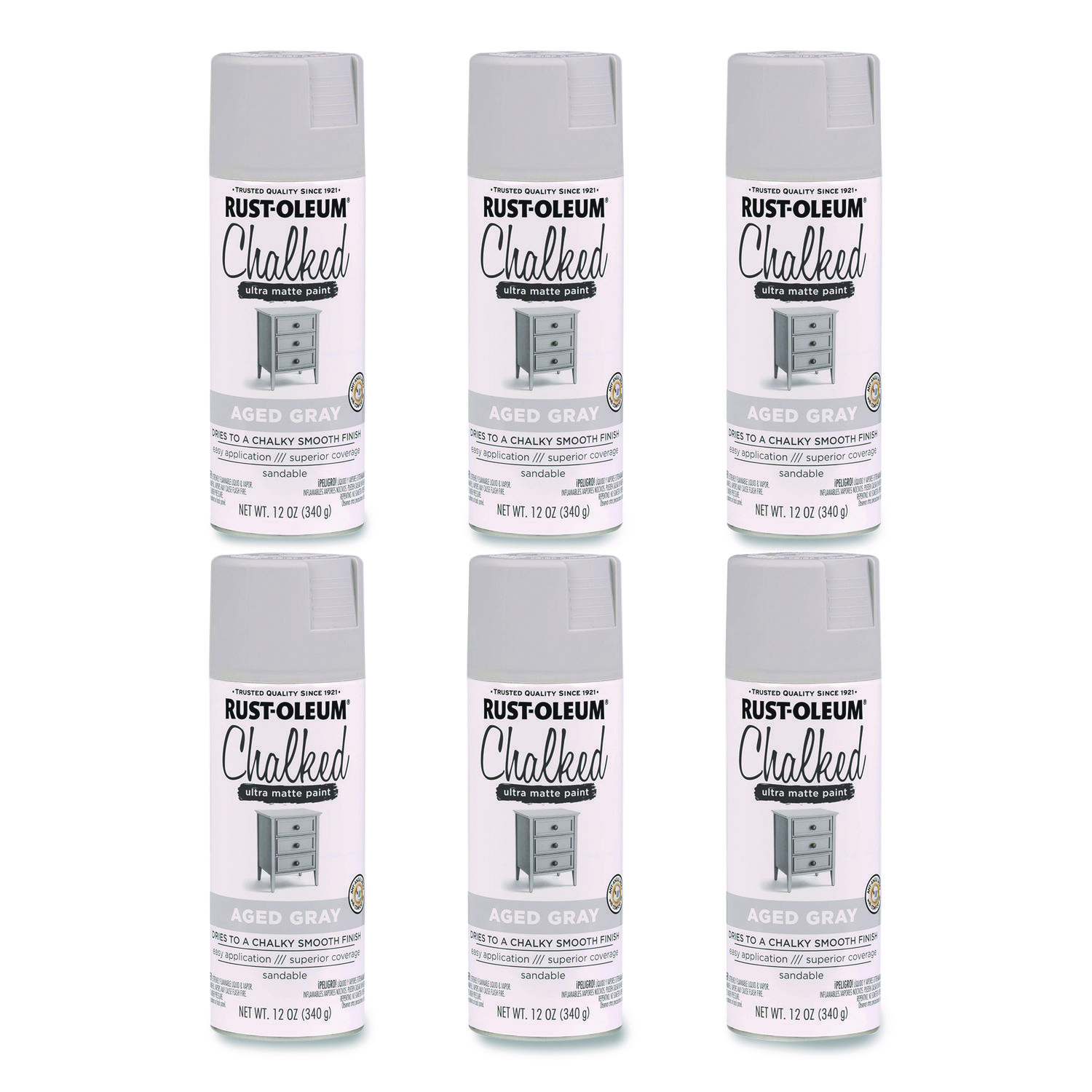 Ultra Matte Chalked Paint, Matte Aged Gray, 12 oz Aerosol Can, 6/Carton