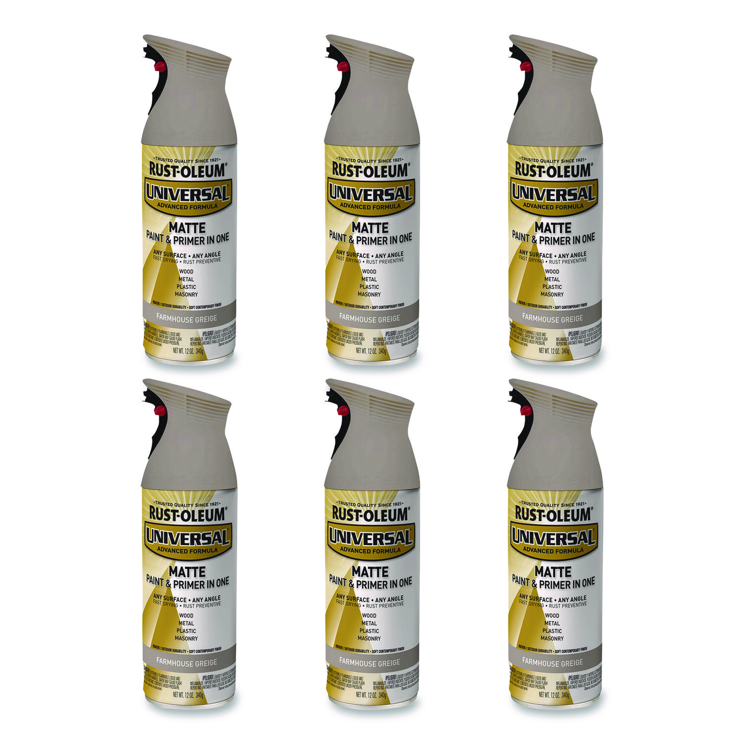 Universal Premium Spray Paint, Matte Greige, 12 oz Aerosol Can, 6/Carton
