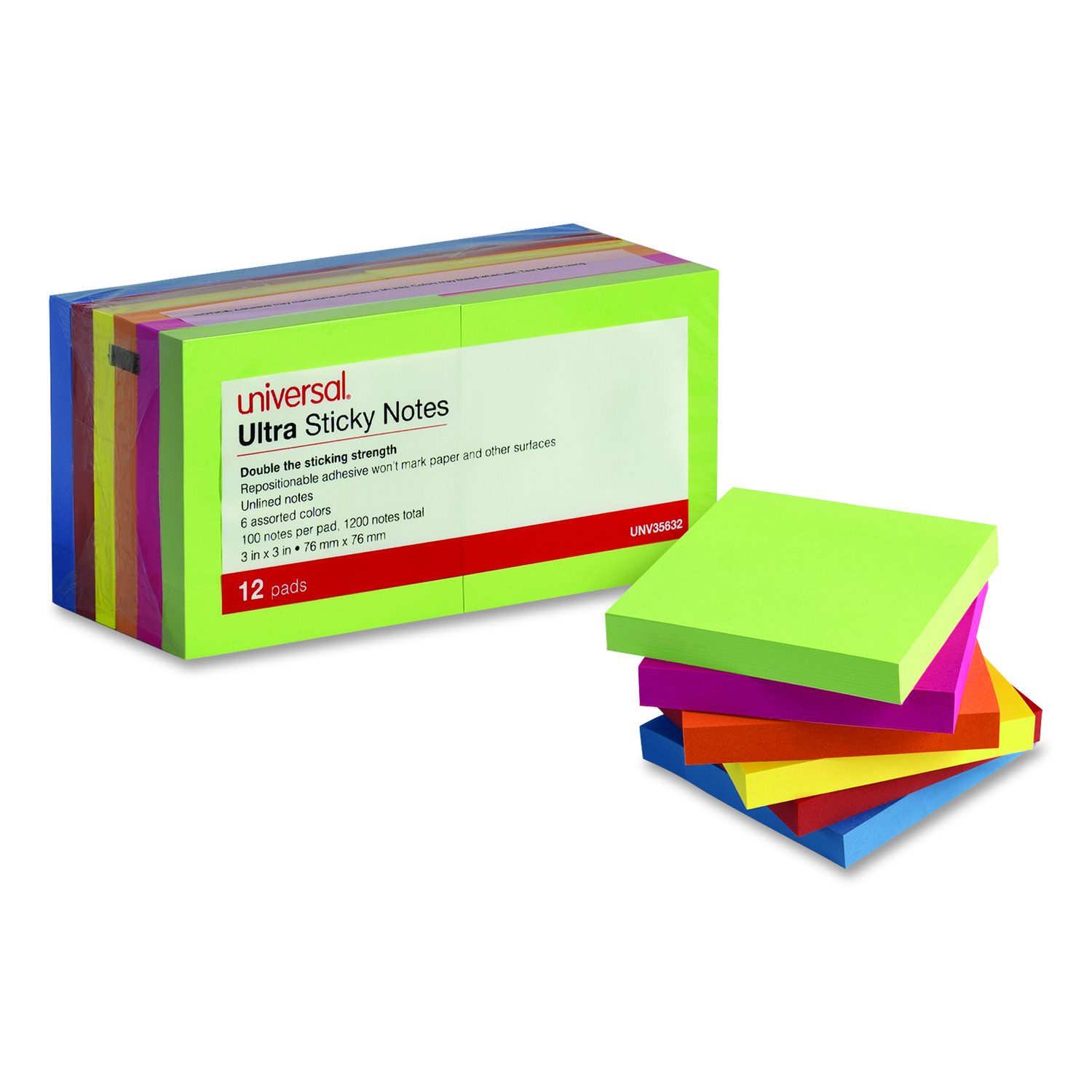 Universal® Ultra Sticky Note Pads, 3