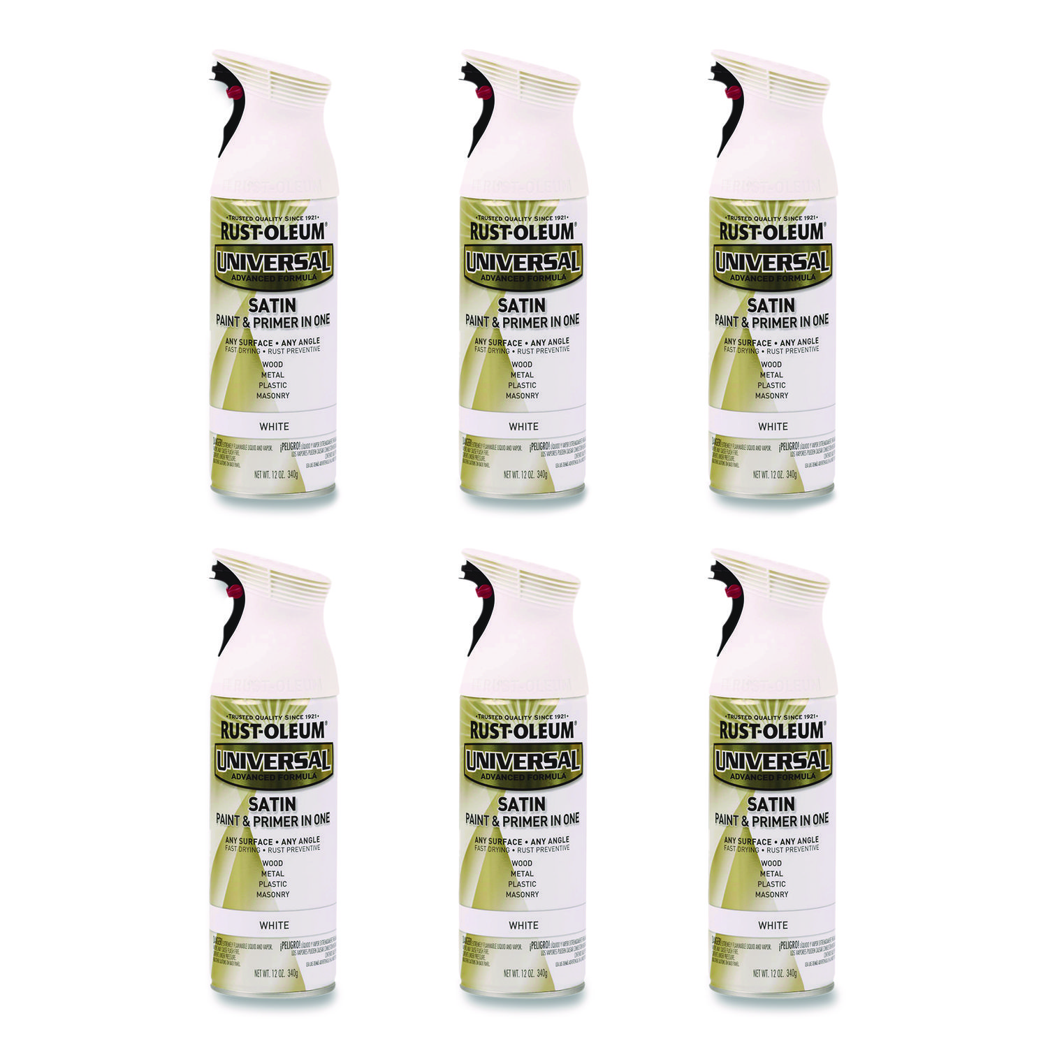 Universal Premium Spray Paint, Satin White, 12 oz Aerosol Can, 6/Carton