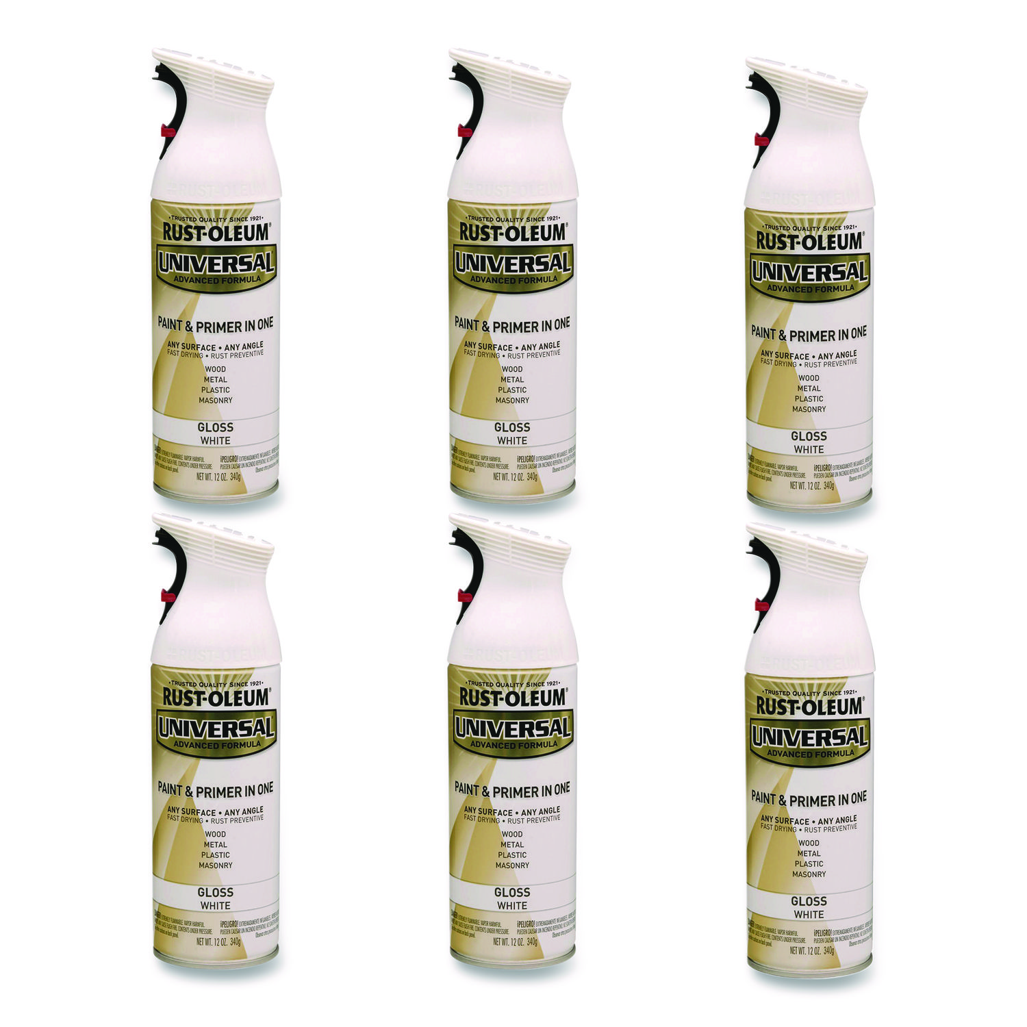 Universal Premium Spray Paint, Gloss White, 12 oz Aerosol Can, 6/Carton