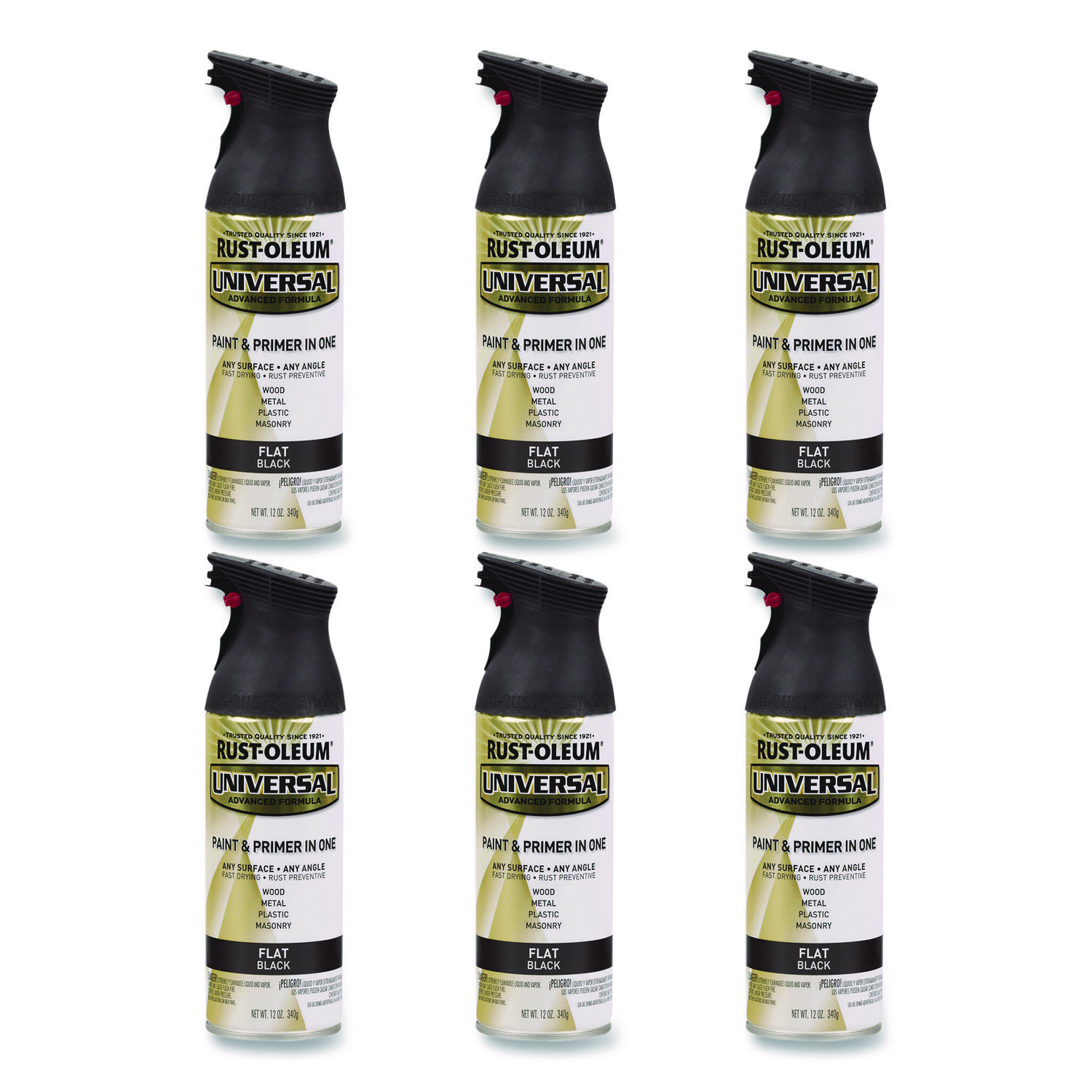 Universal Premium Spray Paint, Flat Black, 12 oz Aerosol Can, 6/Carton