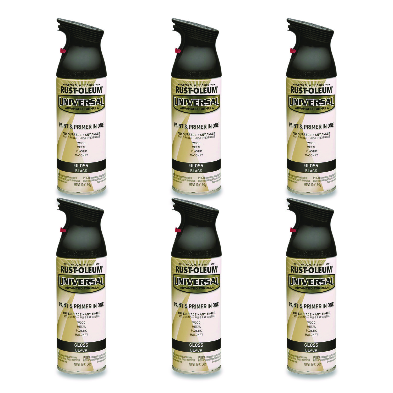 Universal Premium Spray Paint, Gloss Black, 12 oz Aerosol Can, 6/Carton
