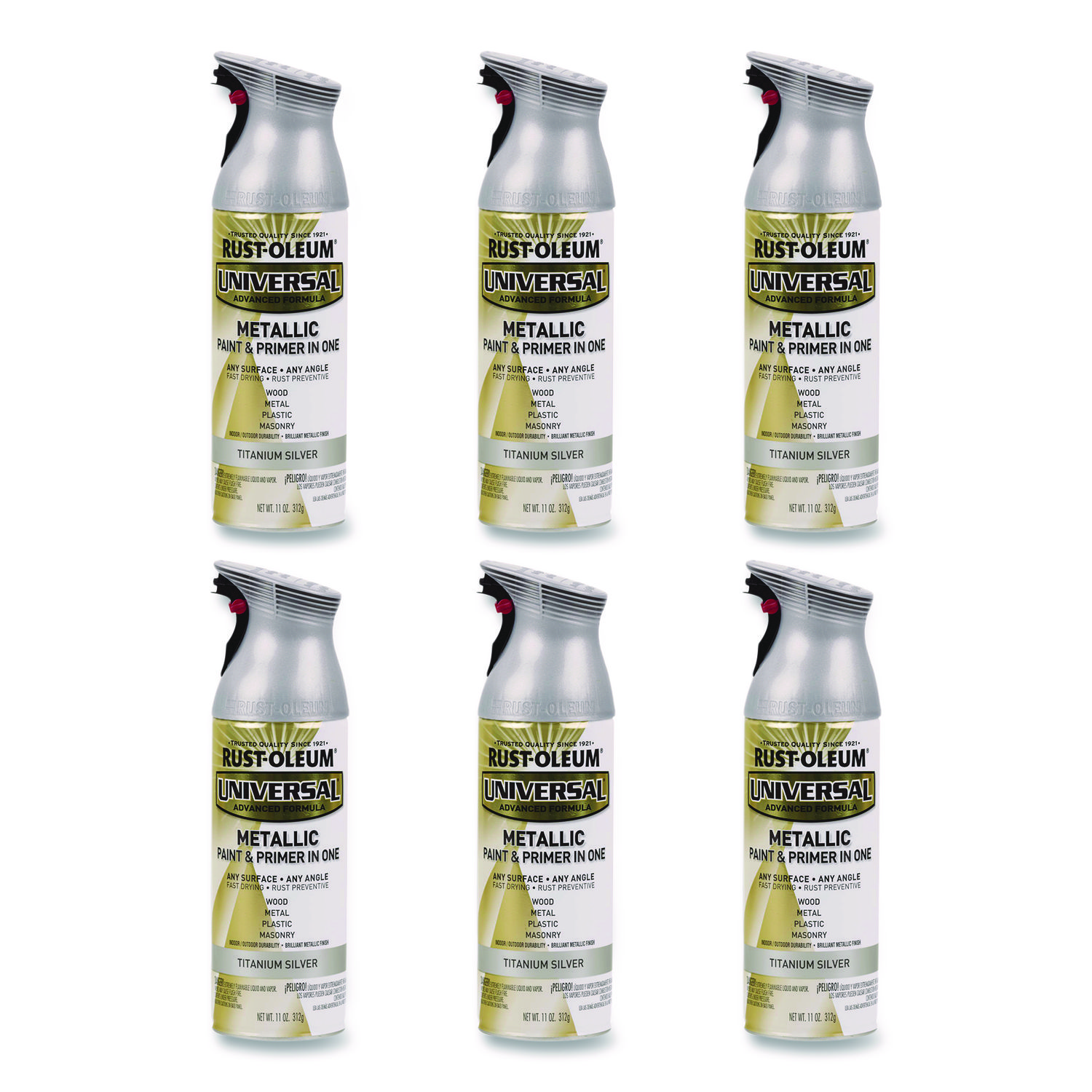 Universal Premium Spray Paint, Metallic Silver, 12 oz Aerosol Can, 6/Carton