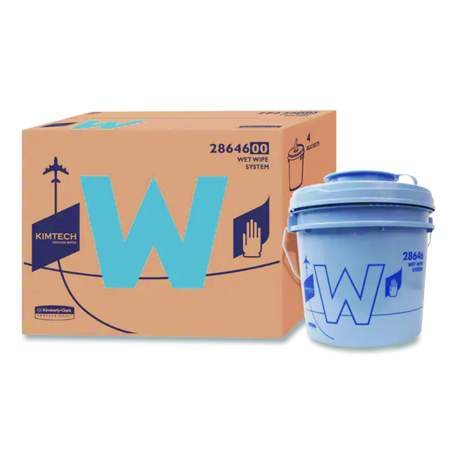 W Aviation Wet Wipe System Bucket, 1 gal, Blue/Gray, 4/Carton