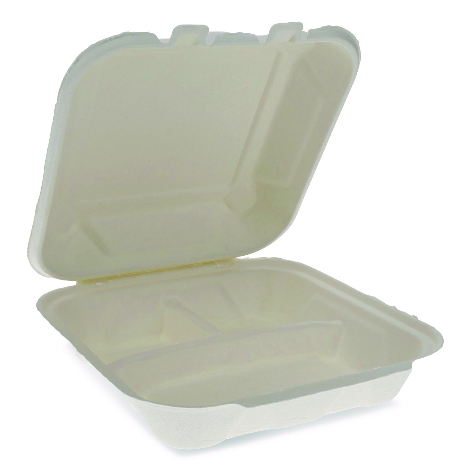 EarthChoice Bagasse Hinged Lid Container, 7.8 x 7.8 x 2.8, White, 150/Carton