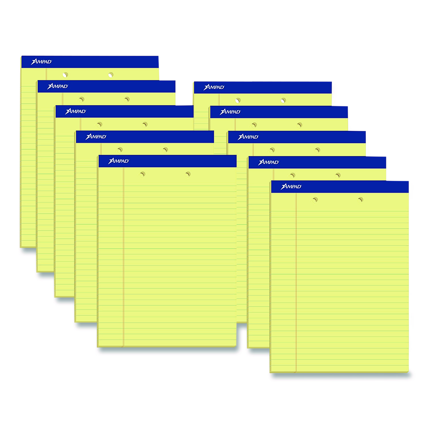 Perforated Writing Pads, Wide/Legal Rule, (50) Canary Yellow 8.5 x 11 Sheets, Dozen