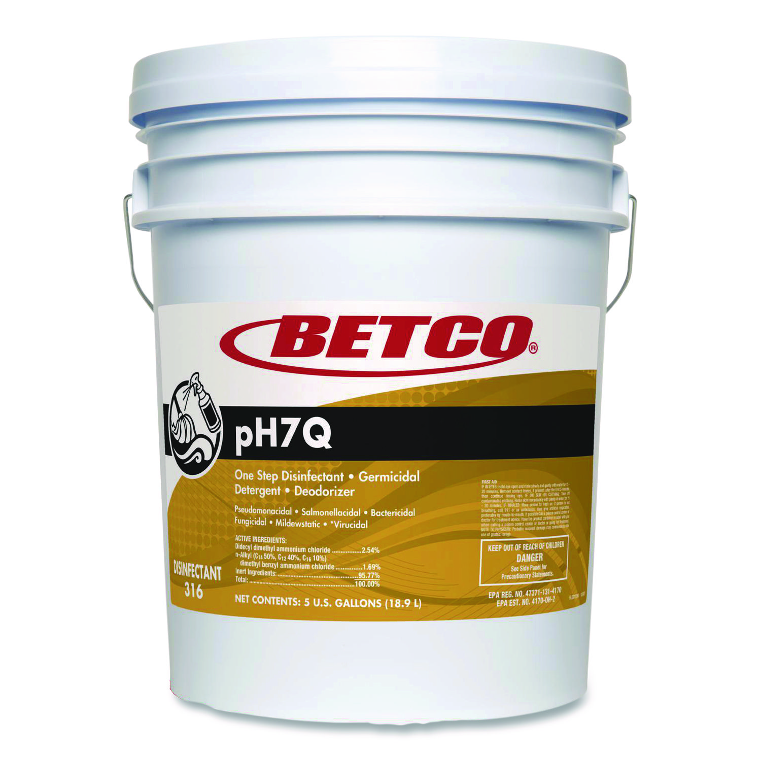 pH7Q Neutral Disinfectant, Pleasant Lemon Scent, 5 gal Pail