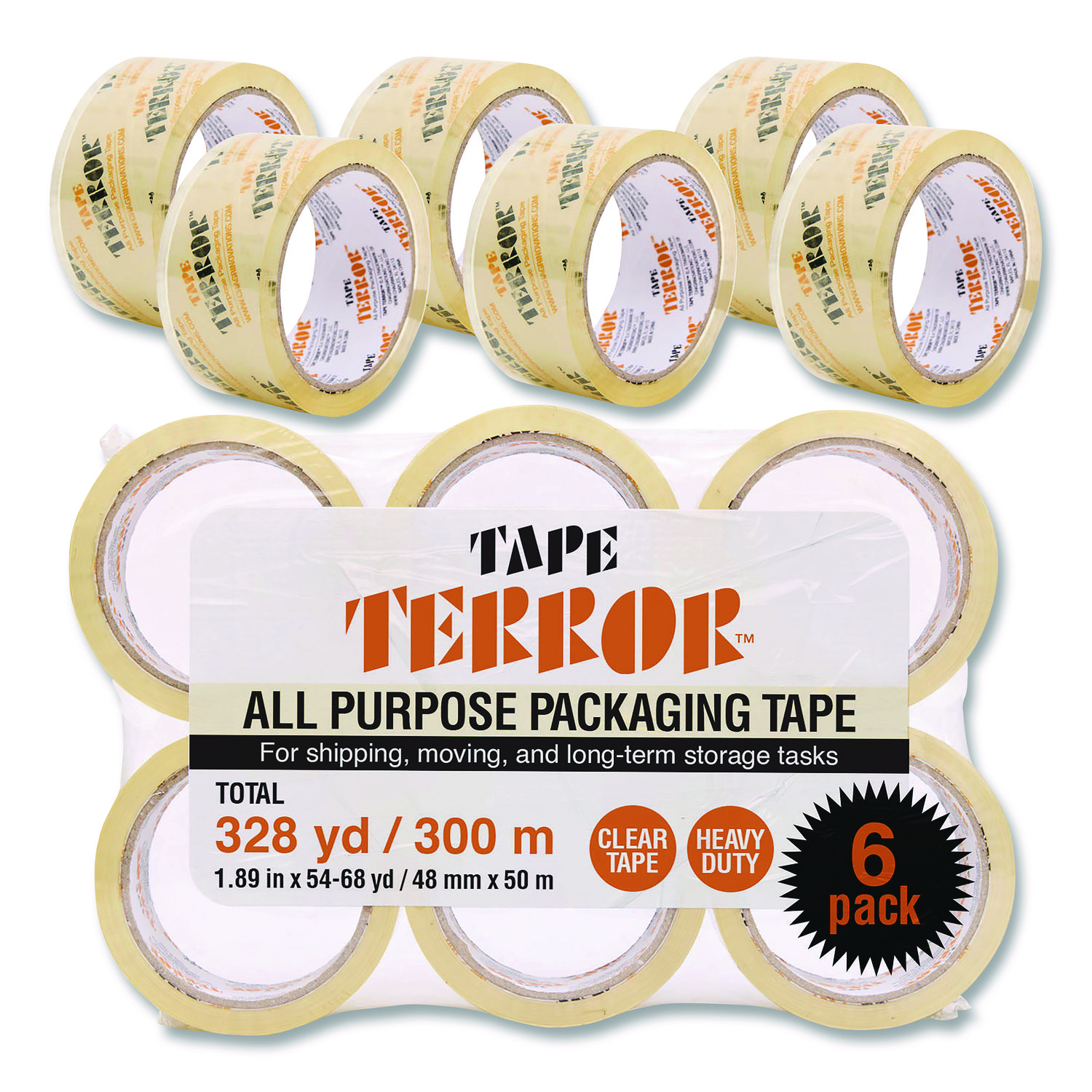 All Purpose Packaging Tape, 3" Core, 1.88" x 54.6 yds, Clear, 6/Pack