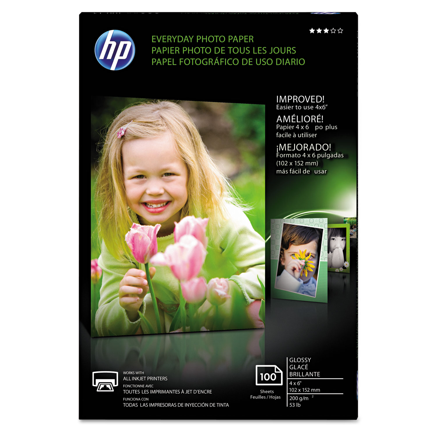  HP CR759A Everyday Glossy Photo Paper, 8 mil, 4 x 6, Glossy White, 100/Pack (HEWCR759A) 