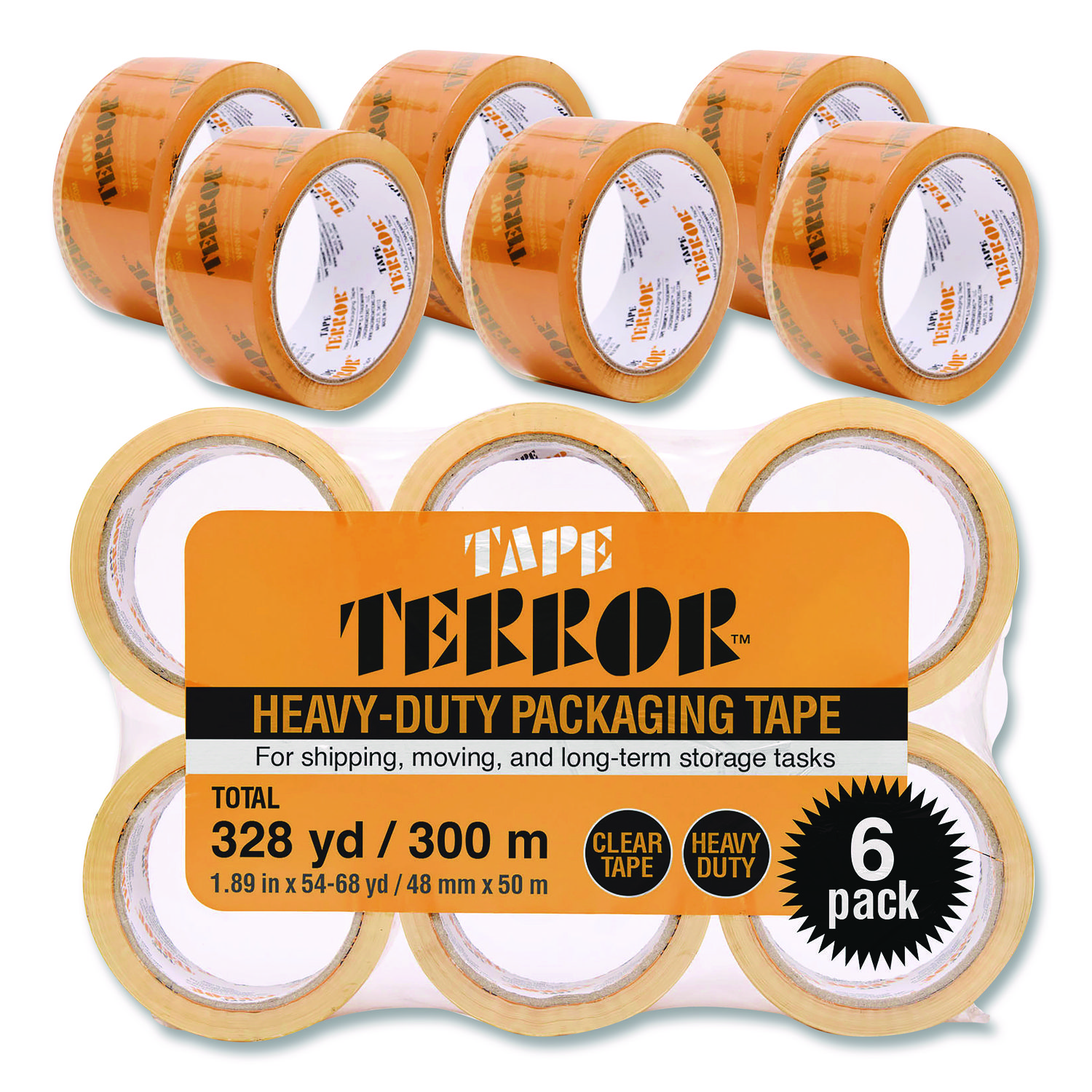 Heavy-Duty Packaging Tape, 3" Core, 1.88" x 54.6 yds, Clear, 6/Pack